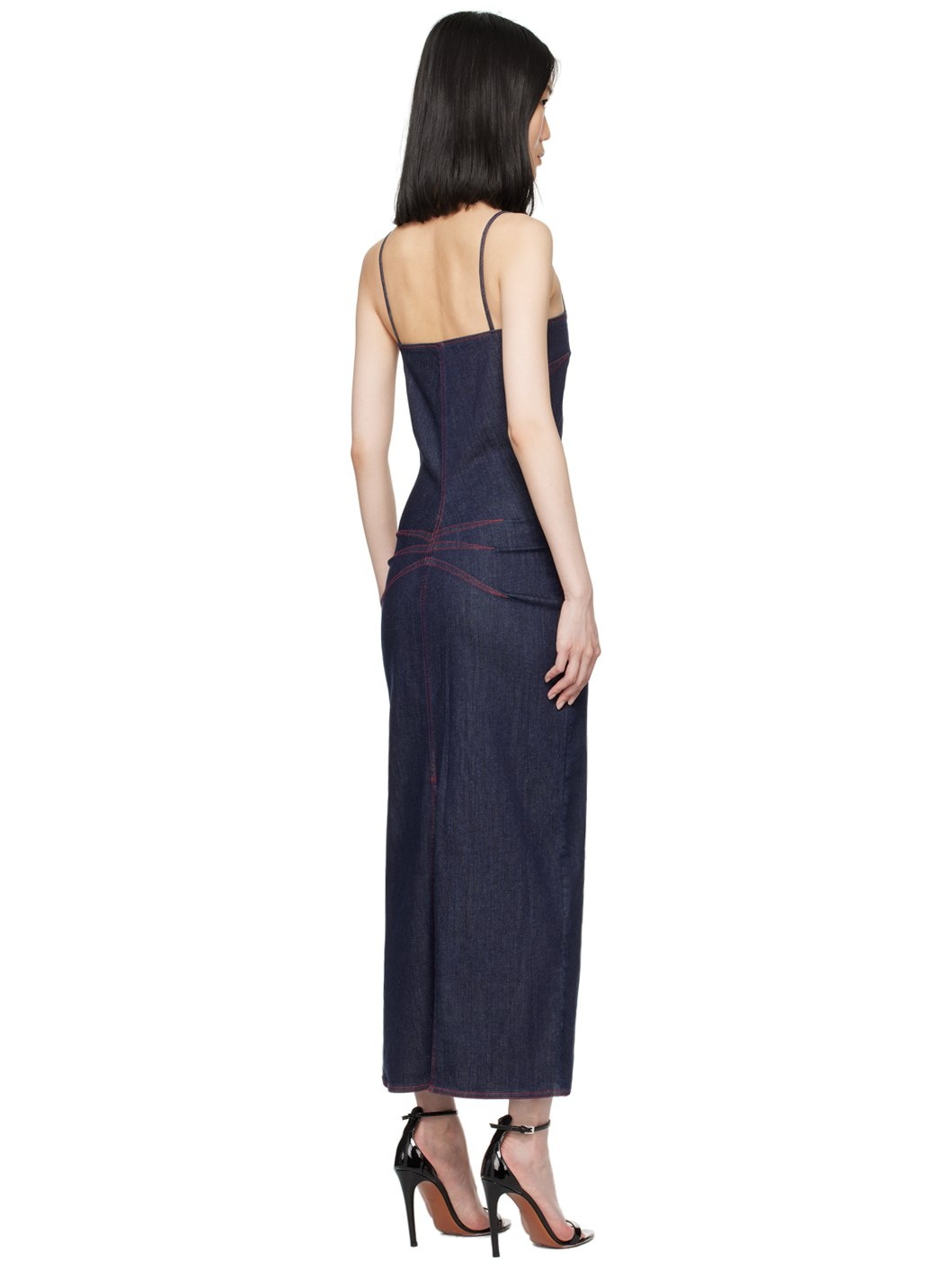 Blue Spaghetti Strap Denim Midi Dress - 3