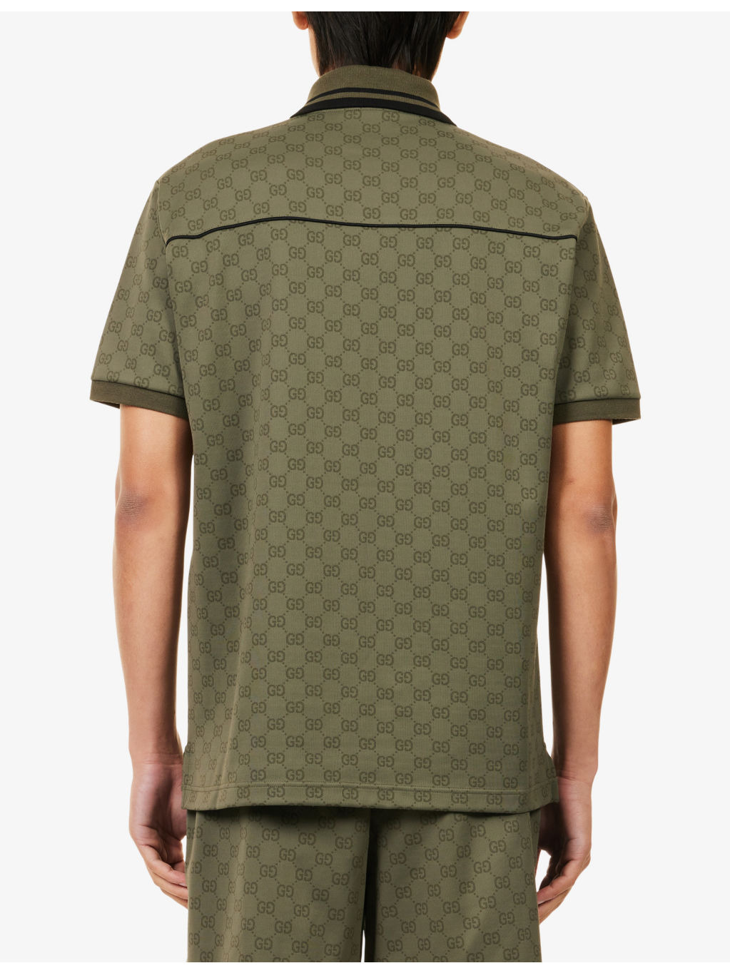 Logo-Print Jacquard Woven Polo Top - 4