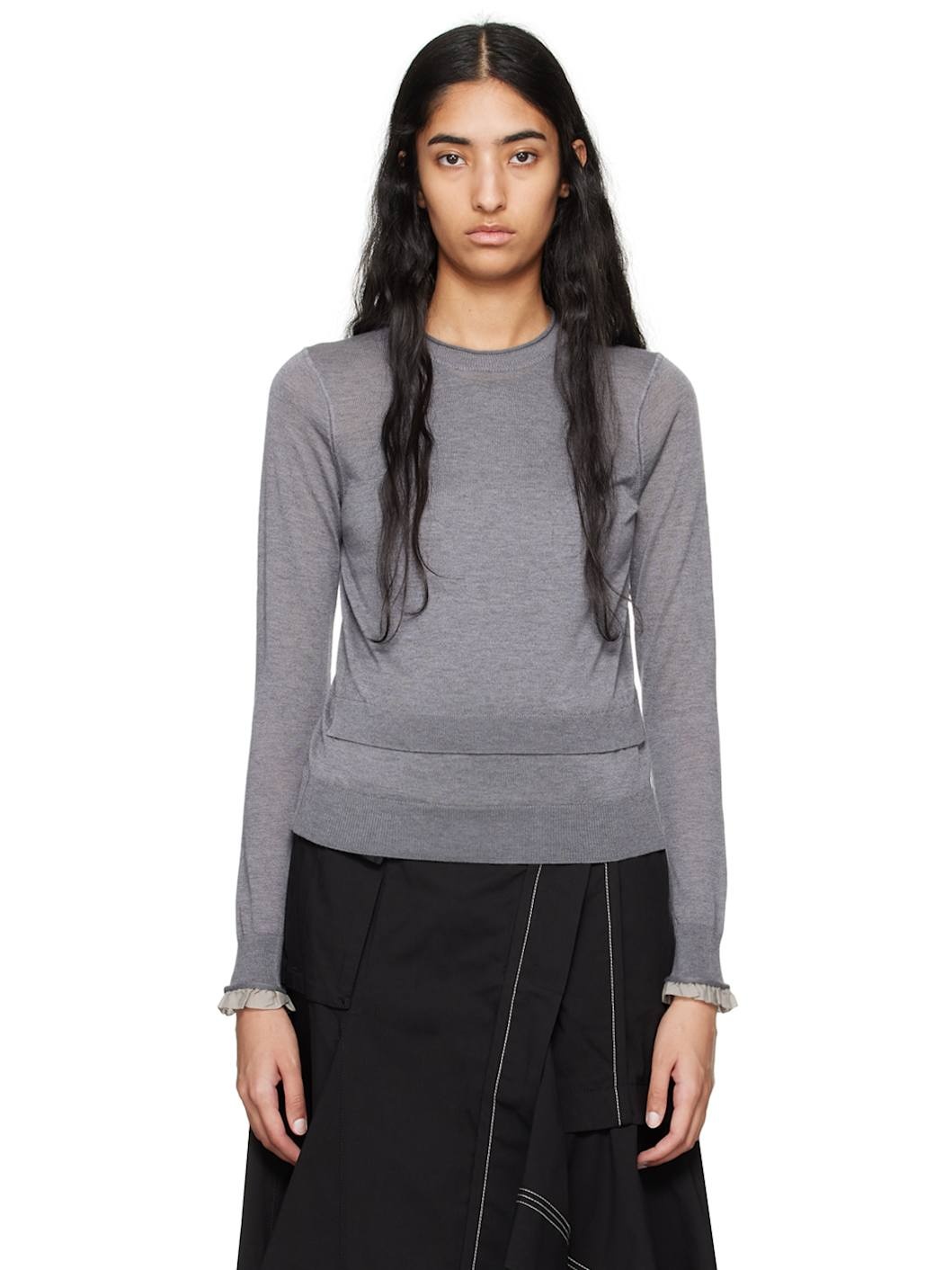 Gray Layered Wool & Silk Sweater - 1