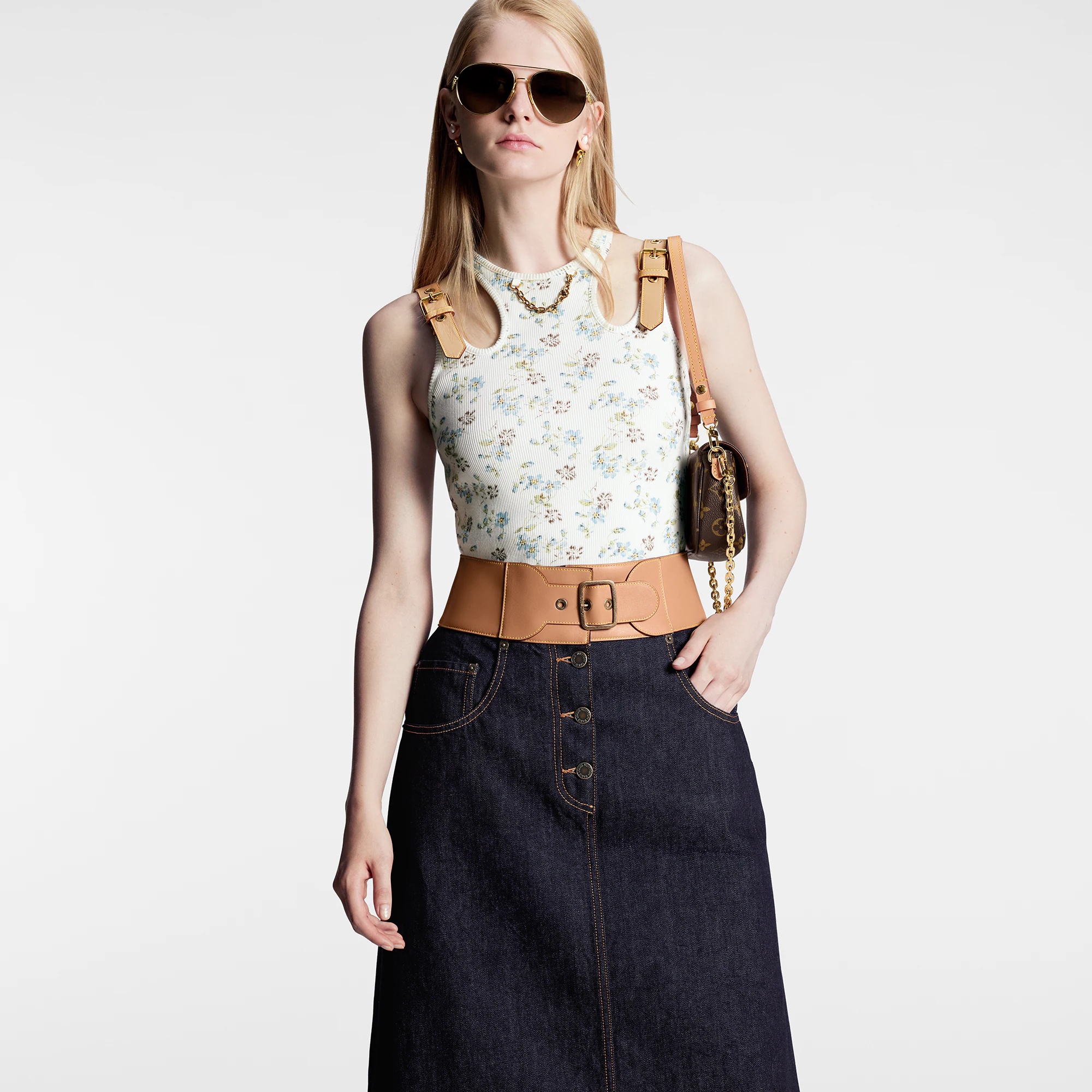 Eyelet Belt Denim Skirt - 5