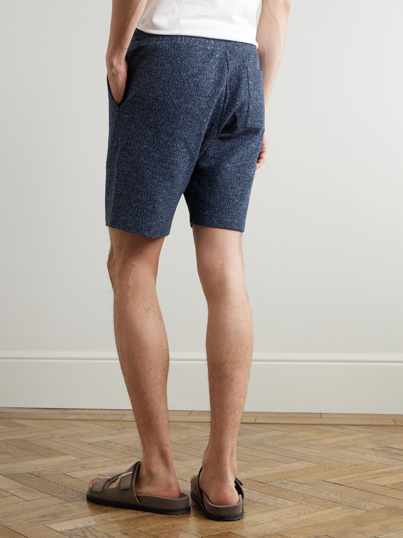 Textured Cotton and Linen-Blend Shorts Blue - 4