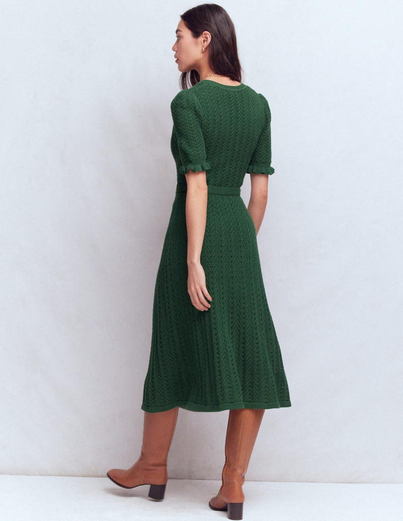 Henley Frill Knitted Dress-Hunter Green 6