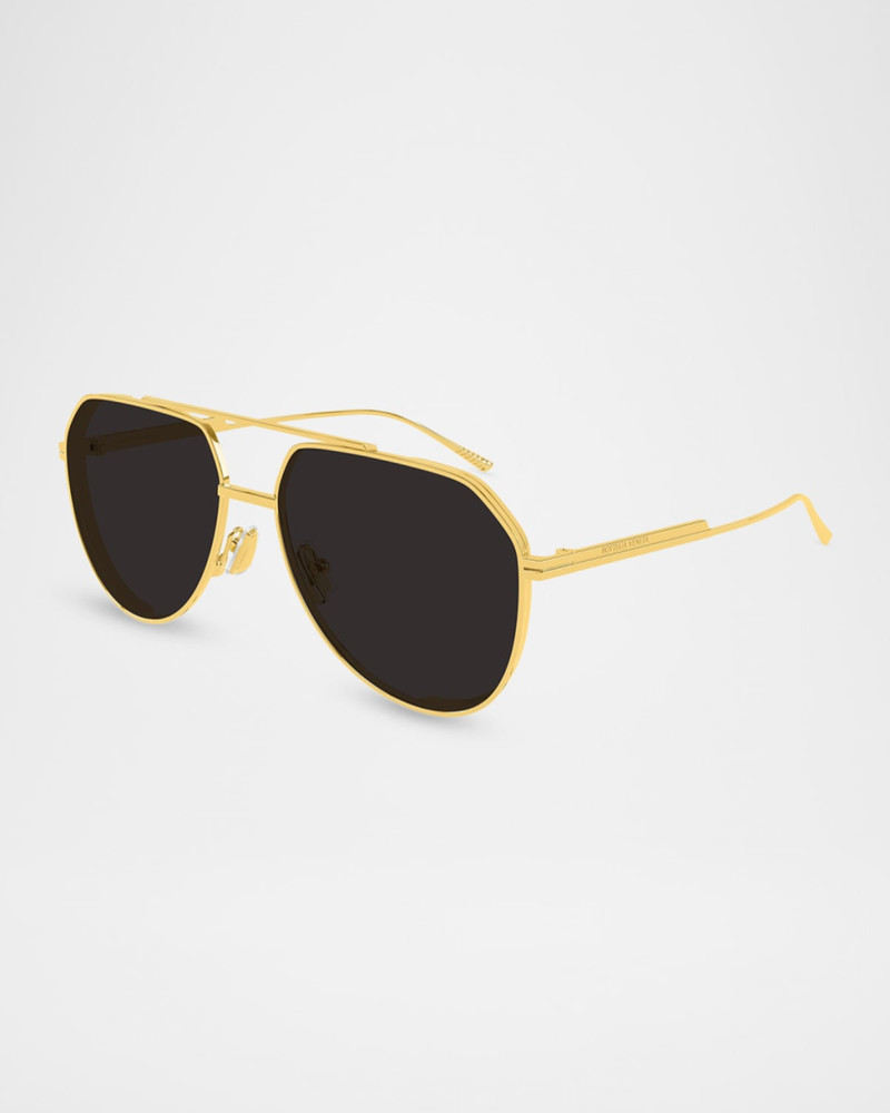 Bottega Veneta Men's BV1465S-001 Double-Bridge Metal Aviator Sunglasses outlook