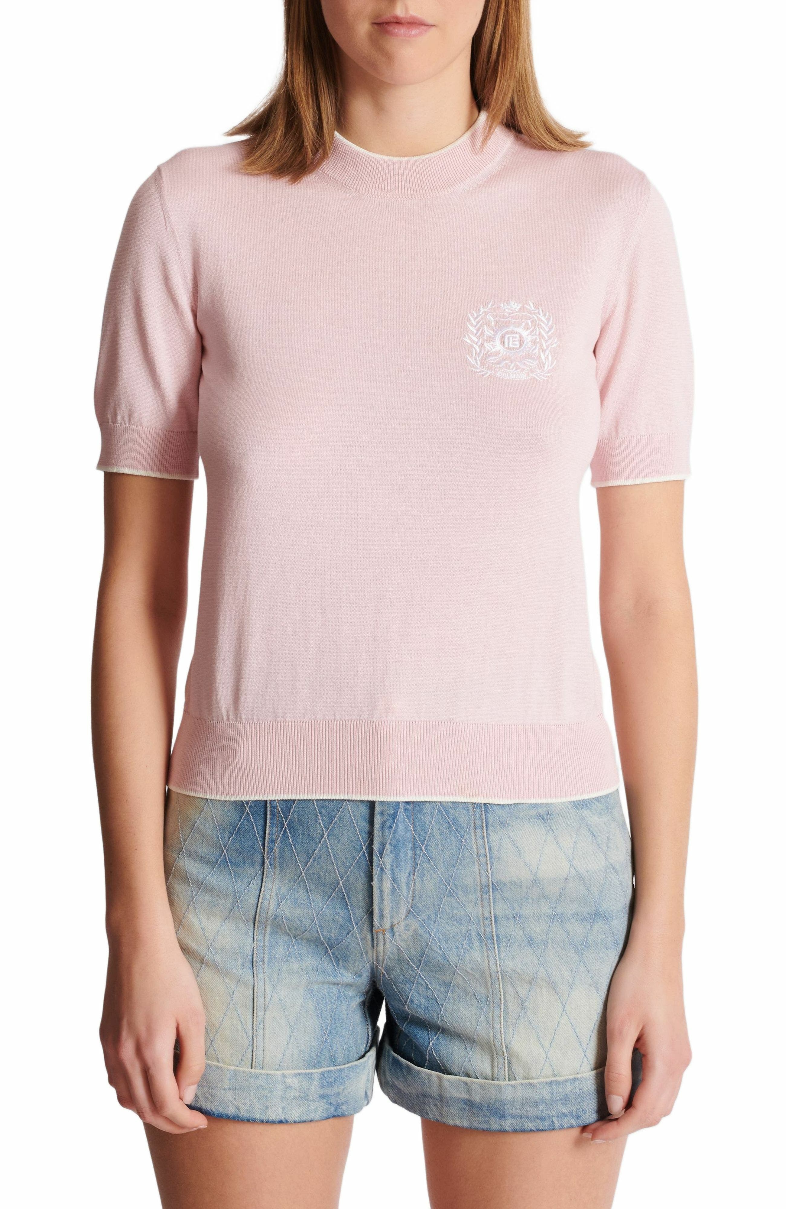 Balmain Emblème-embroidered knit top in Pink at Nordstrom - 7