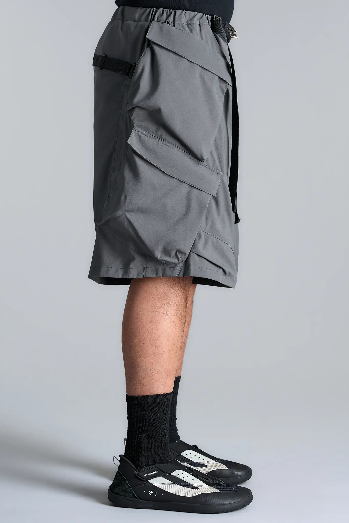 SP56A-M Nylon Stretch Double Cargo Short Pant Gray - 5