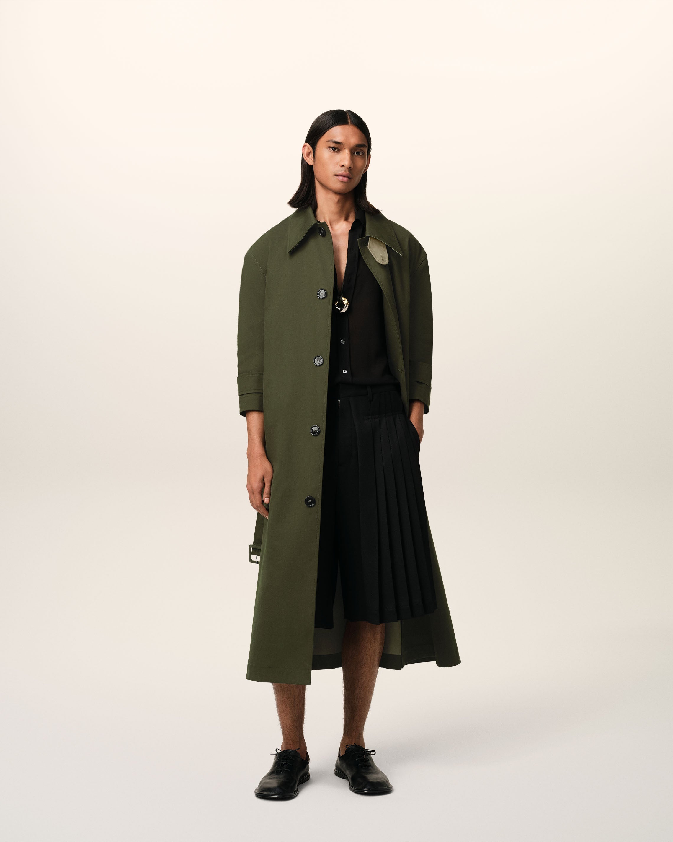 GREEN COTTON BELTED MAC - 2