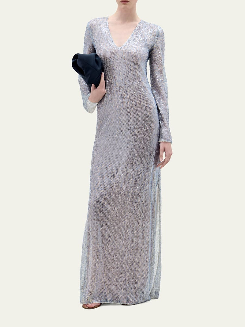 SILVIA TCHERASSI Nico Sequined Mesh Long-Sleeve Maxi Dress outlook