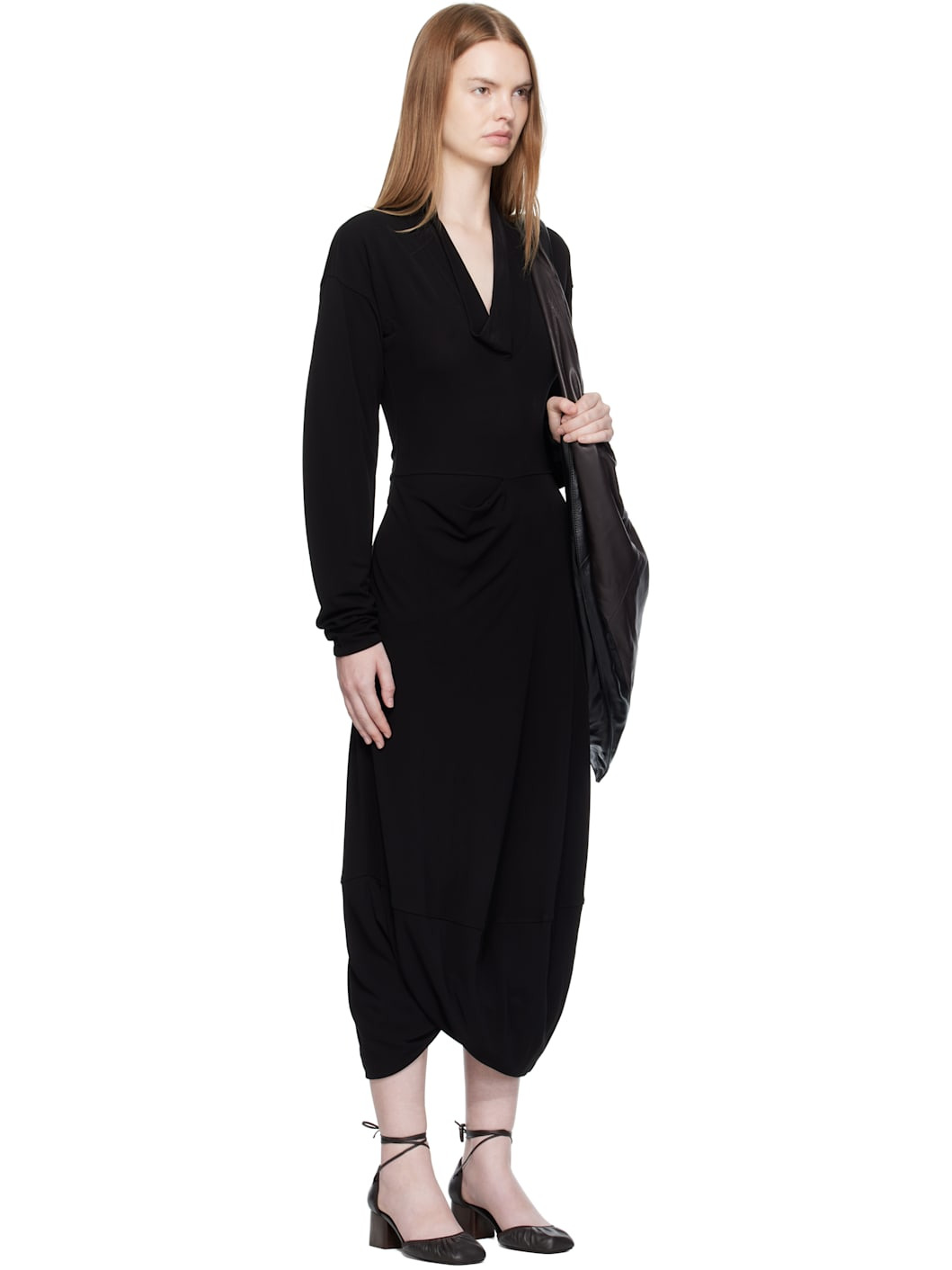 Black V Neck Maxi Dress - 2
