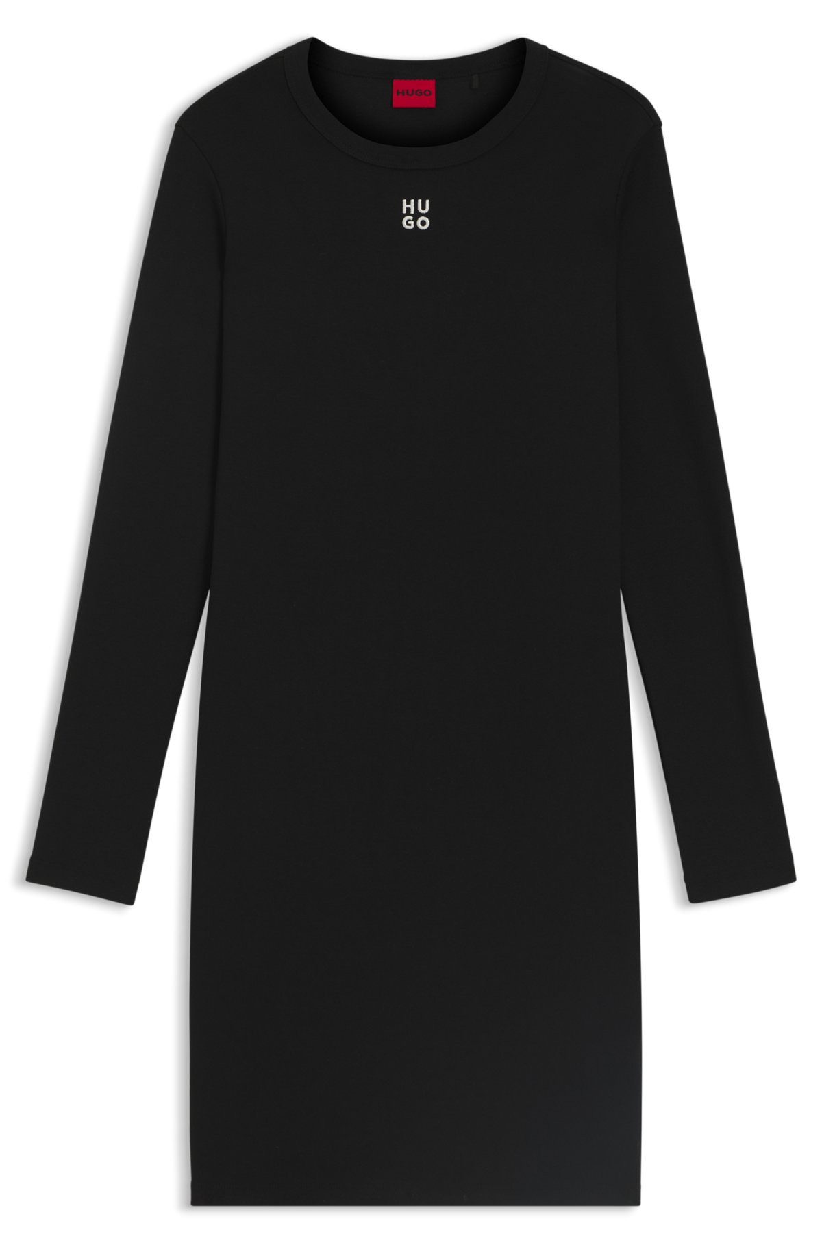 RIBBED DRESS IN STRETCH FABRIC WITH STACKED LOGO - 1