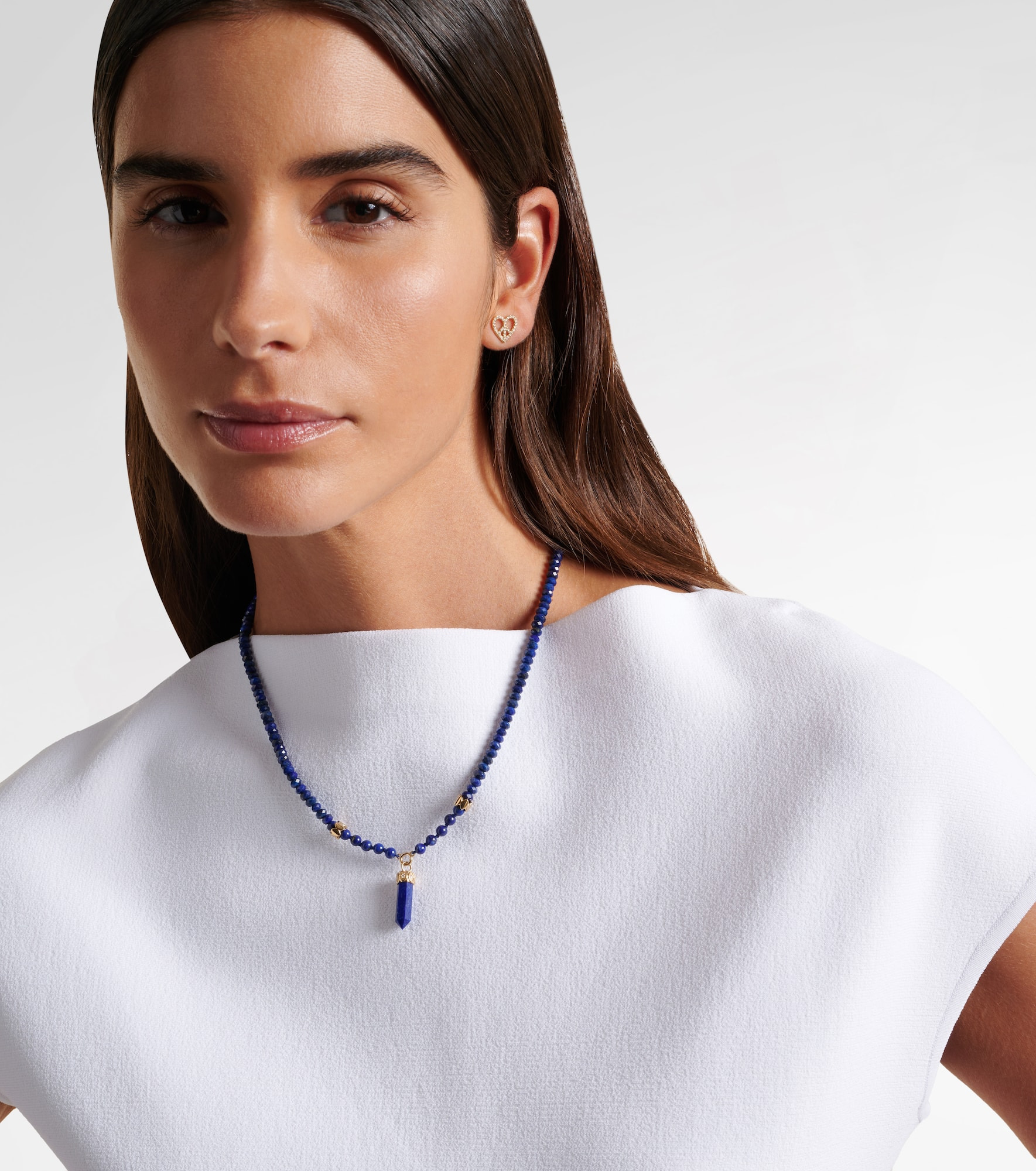 14kt gold beaded necklace with diamonds and lapis - 2