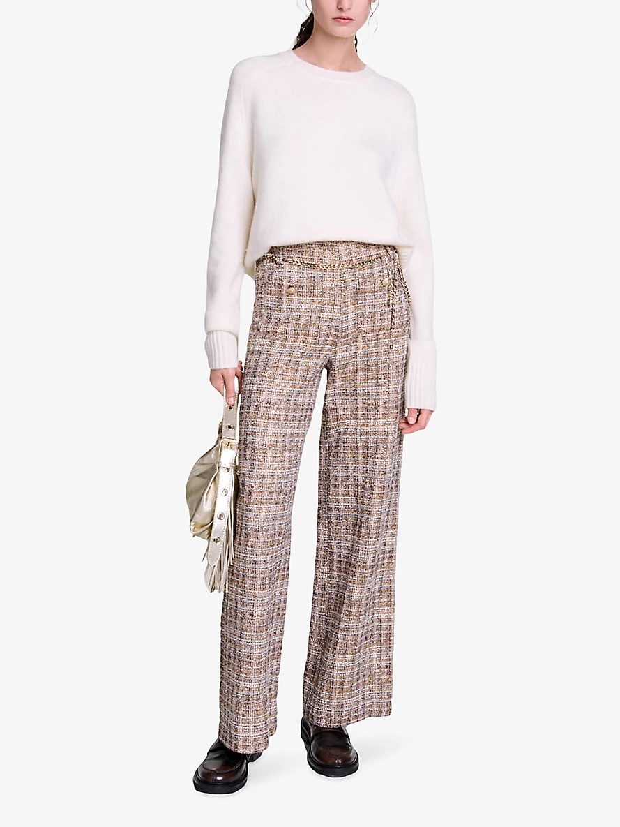 Straight-leg high-rise tweed trousers - 2