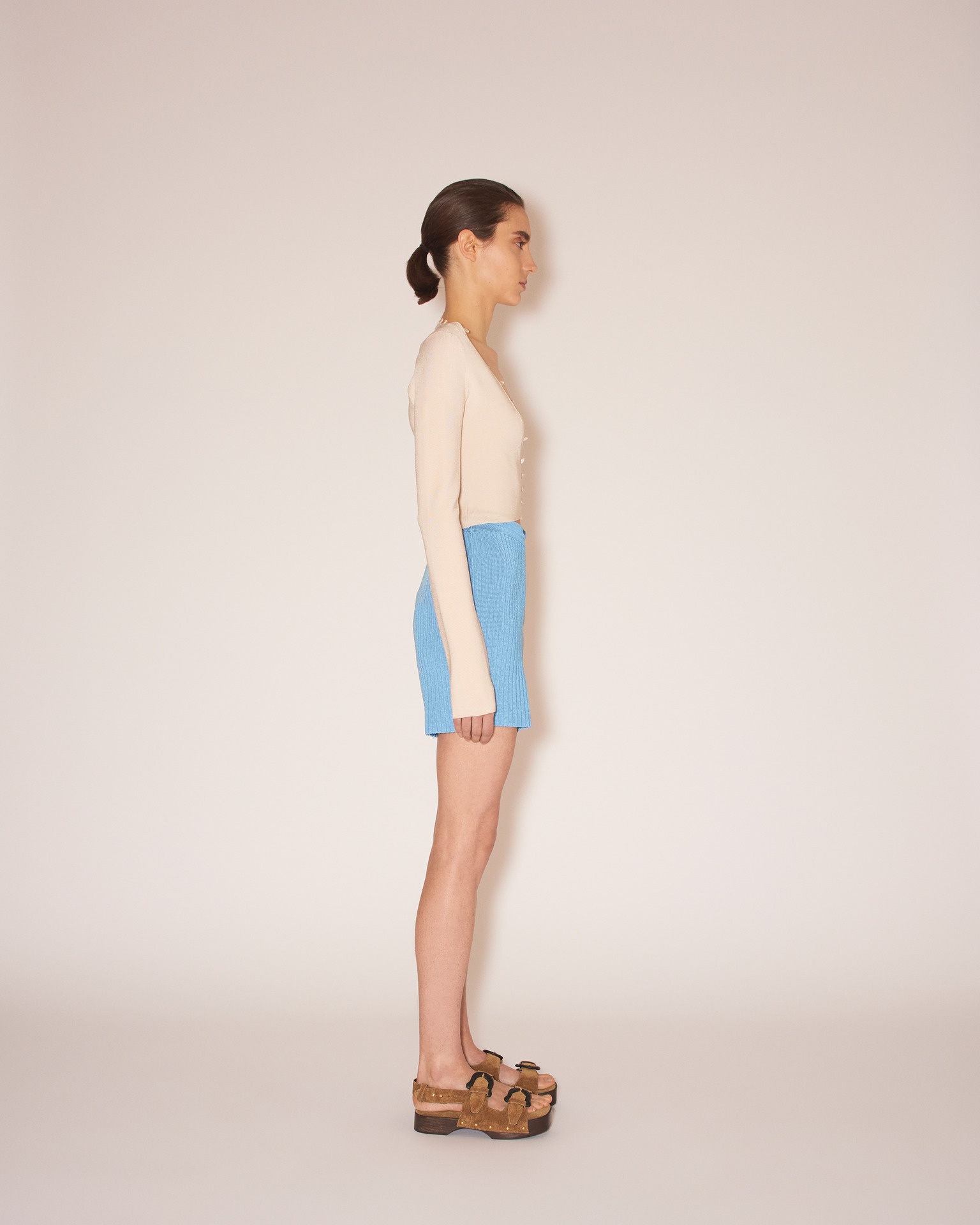 MALENA - Shiny viscose rib shorts - Bright blue - 4