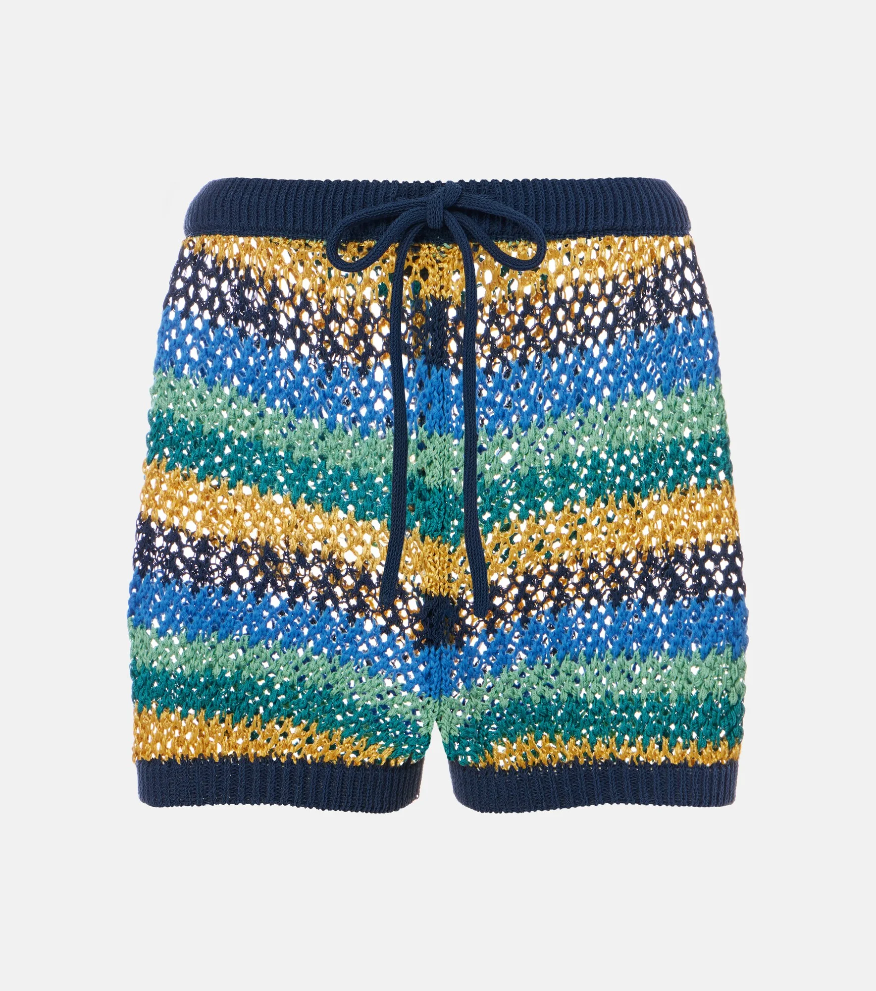 Crochet striped cotton-blend shorts - 1