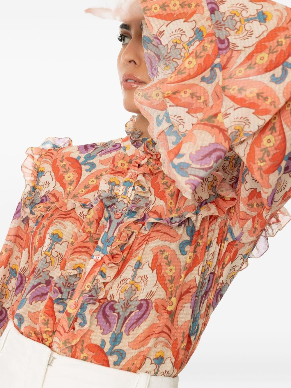 ruffle-detailed floral blouse - 4