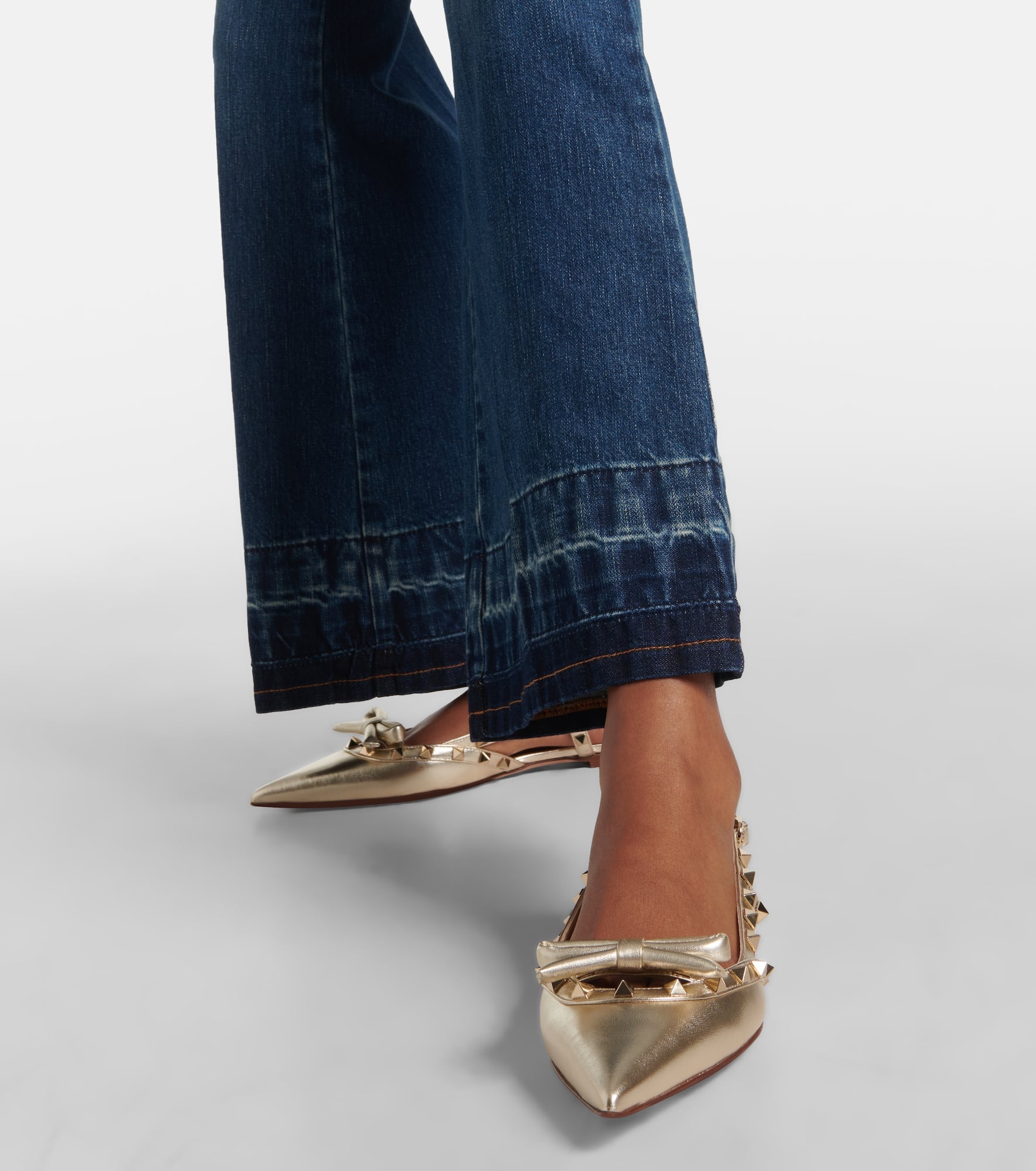 Rockstud metallic leather slingback flats - 7