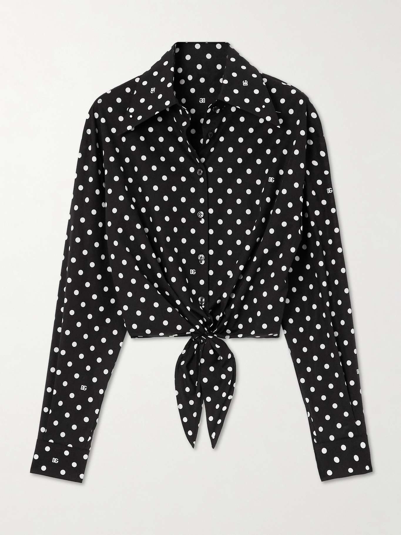 Printed polka-dot cotton-blend poplin shirt - 1