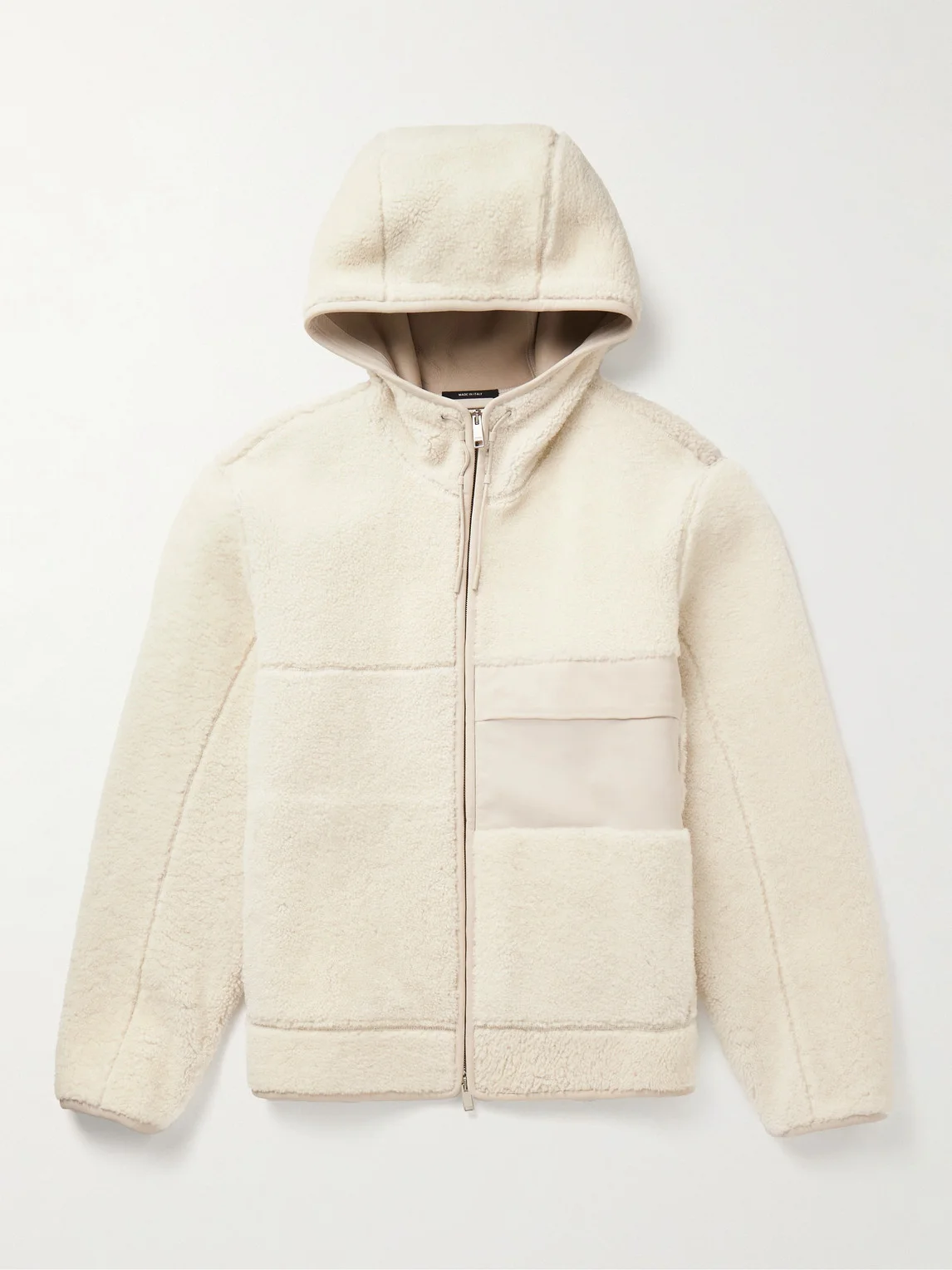 Leather-Trimmed Shearling Hooded Jacket - 1