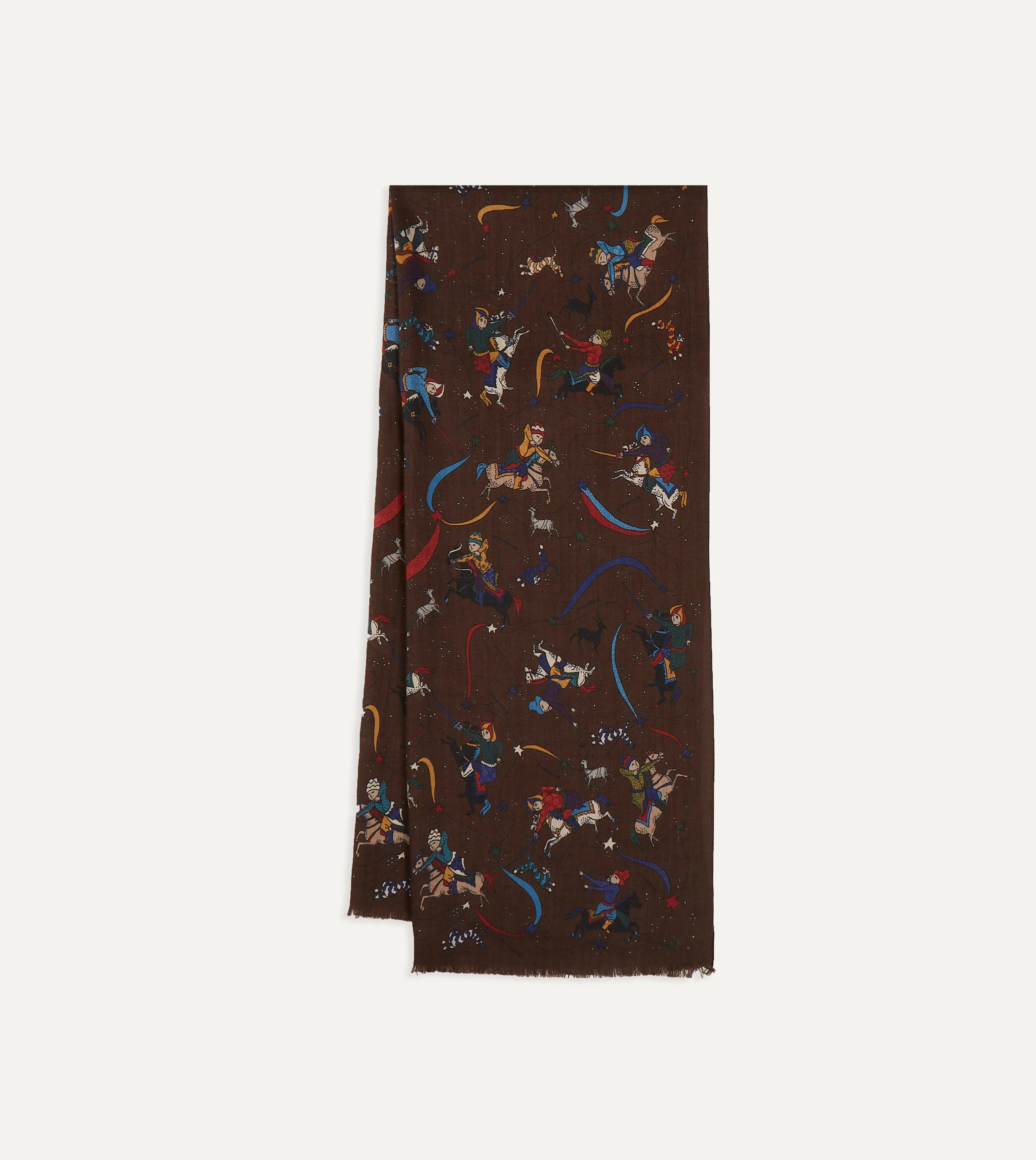Brown Mughal and Stars Print Wool Scarf - 1
