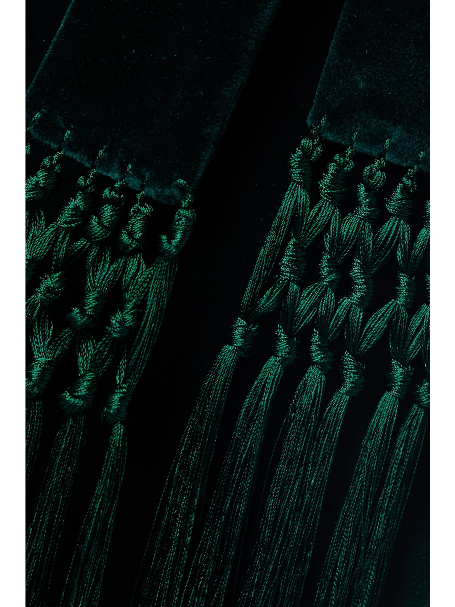 Raniya belted macramé-trimmed cotton-blend velvet jacket Dark green - 5