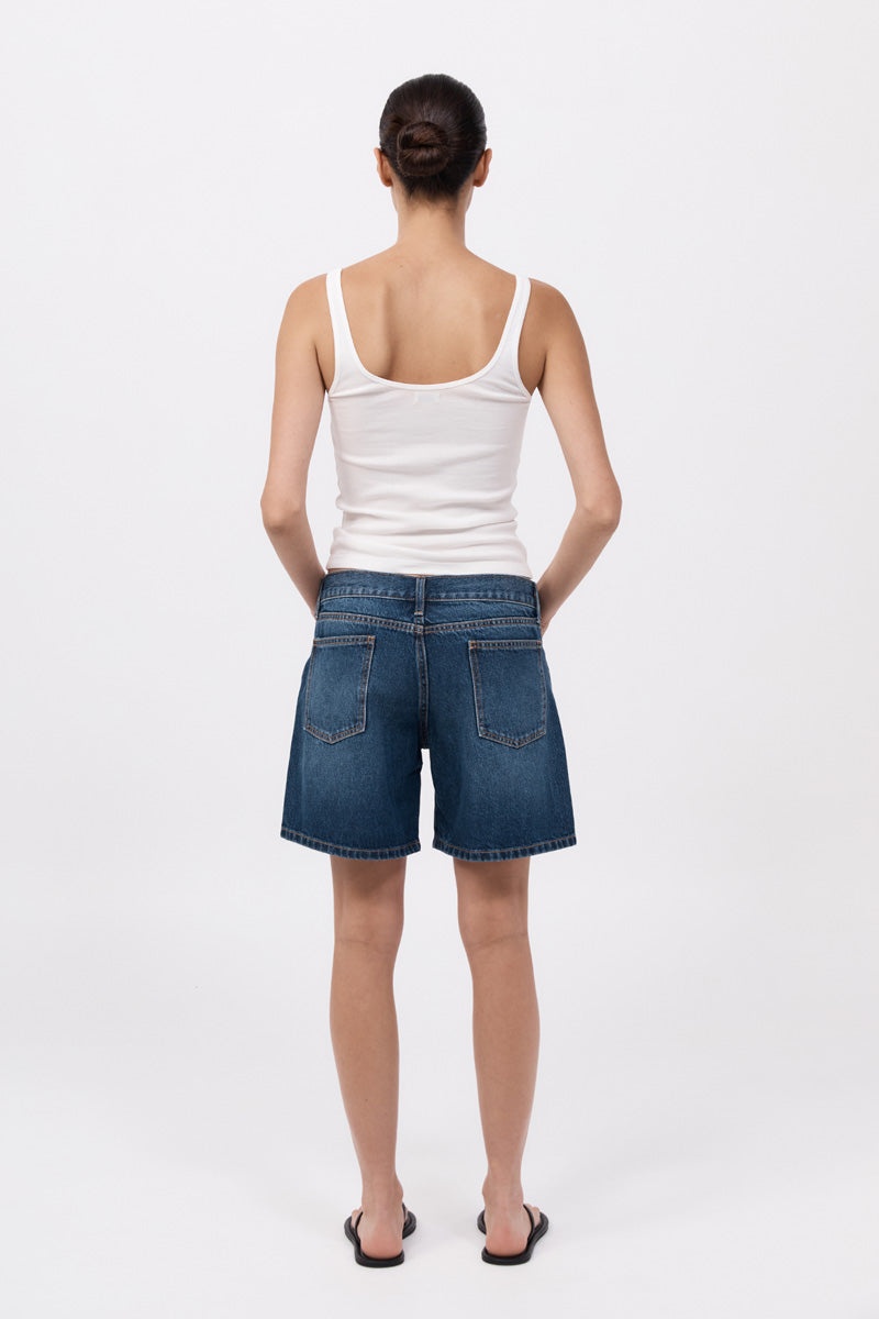 Denim Mid Rise Shorts - Indigo - 3