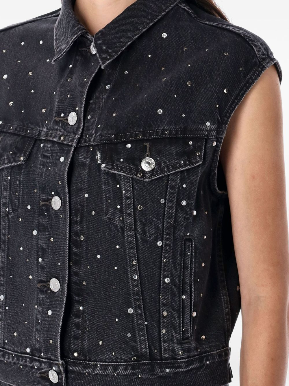 crystal-embellished denim vest - 3