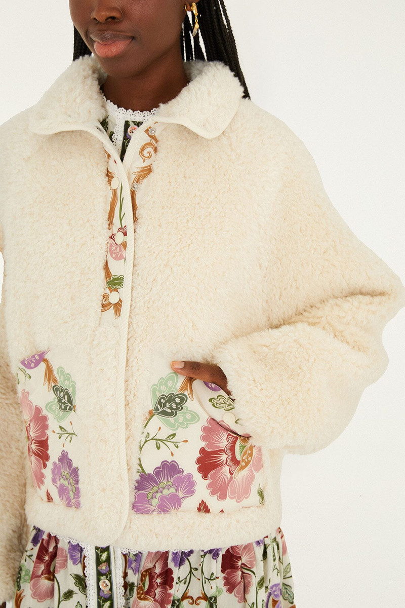 FARM RIO Cream Rococo Flowers Bomber Fleece Jacket outlook