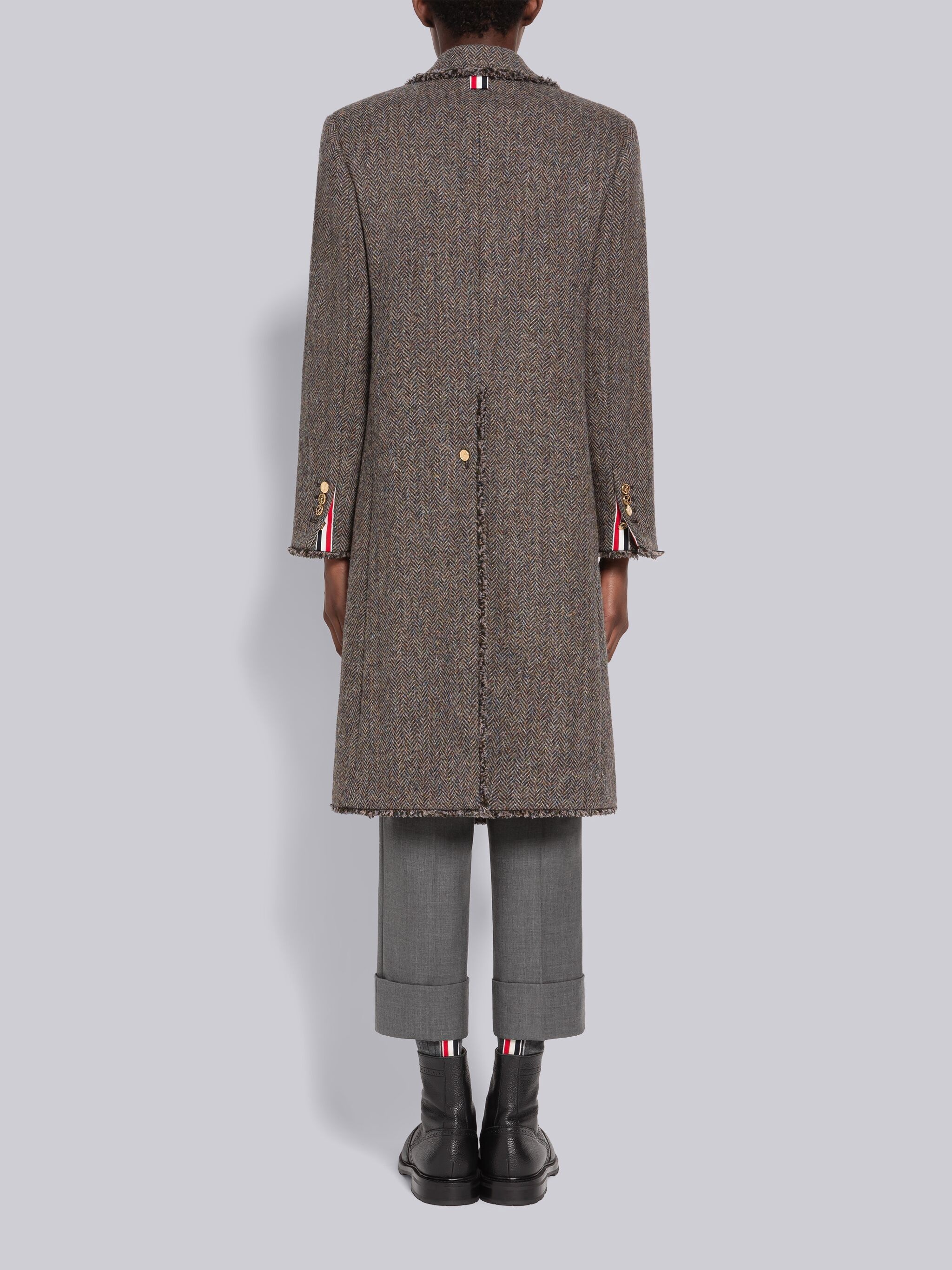 Herringbone Frayed Single Vent Overcoat - 3