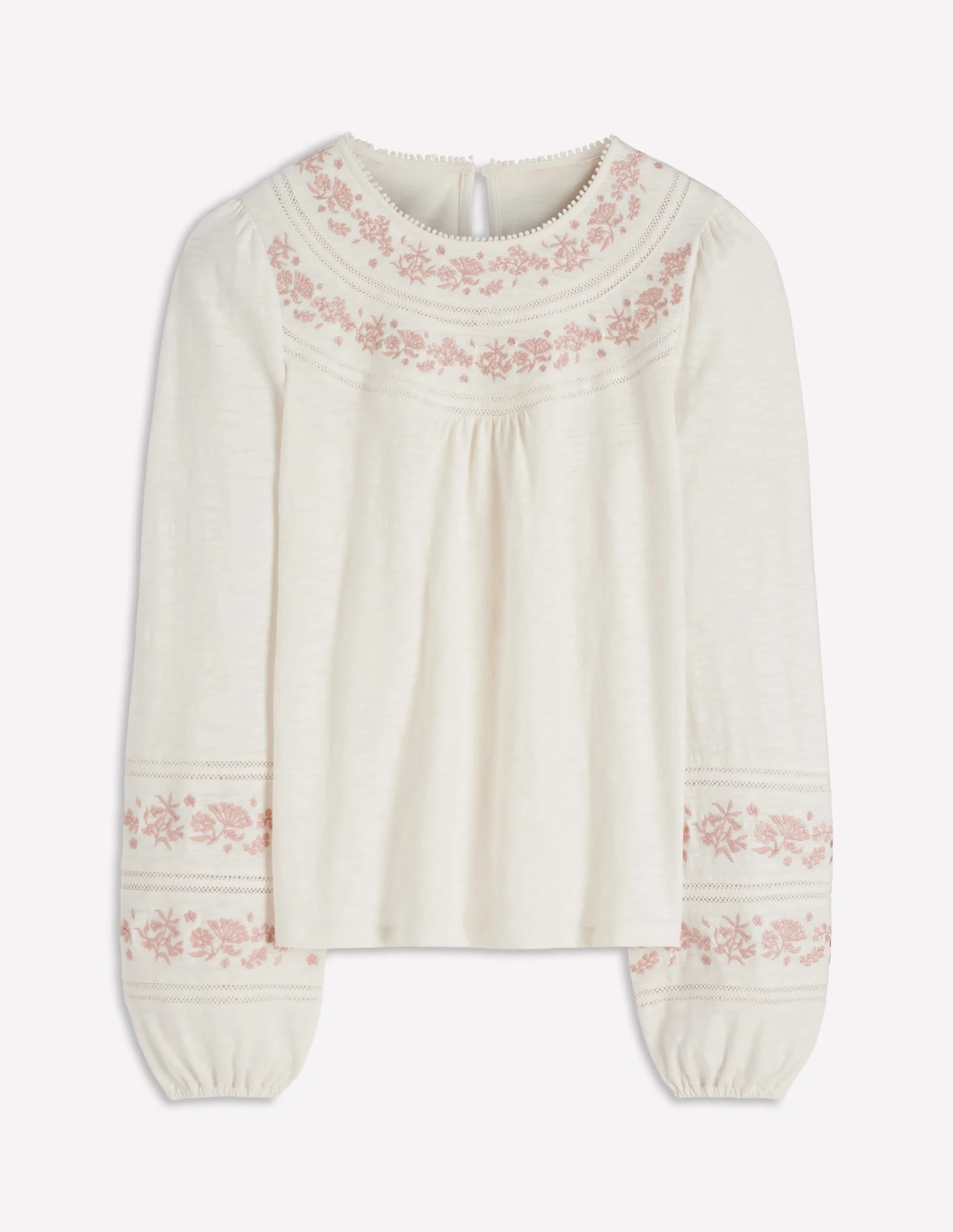 Rosie Embroidered Jersey Top-Ivory - 1