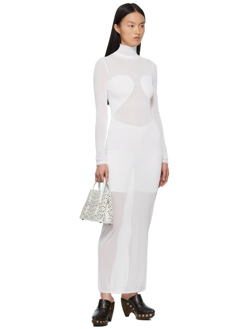 Alaïa White Voile Turtleneck Long Dress outlook