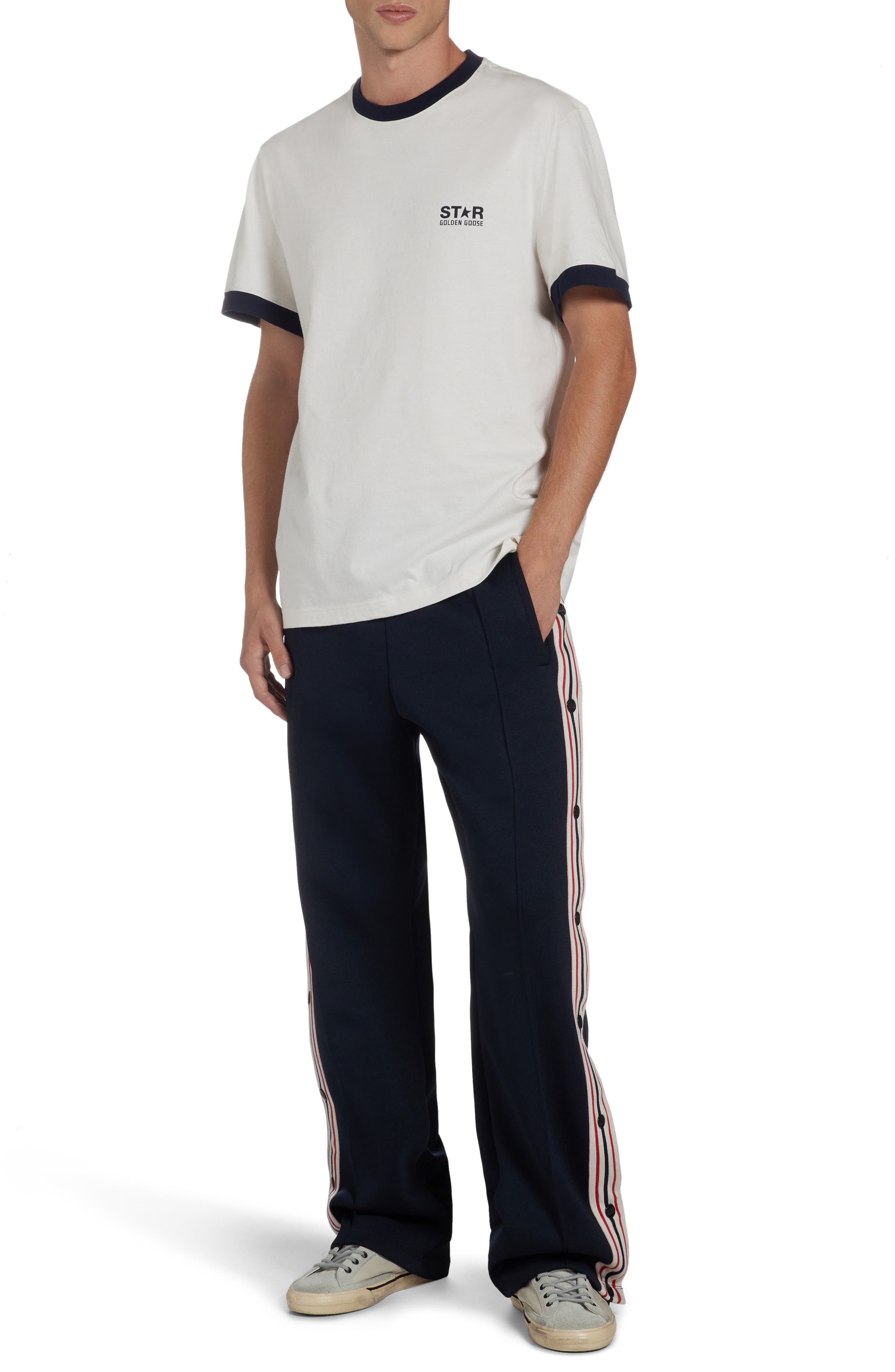 Golden Goose Side Stripe Snap Track Pants in Dark Blue/Papyrus at Nordstrom - 2