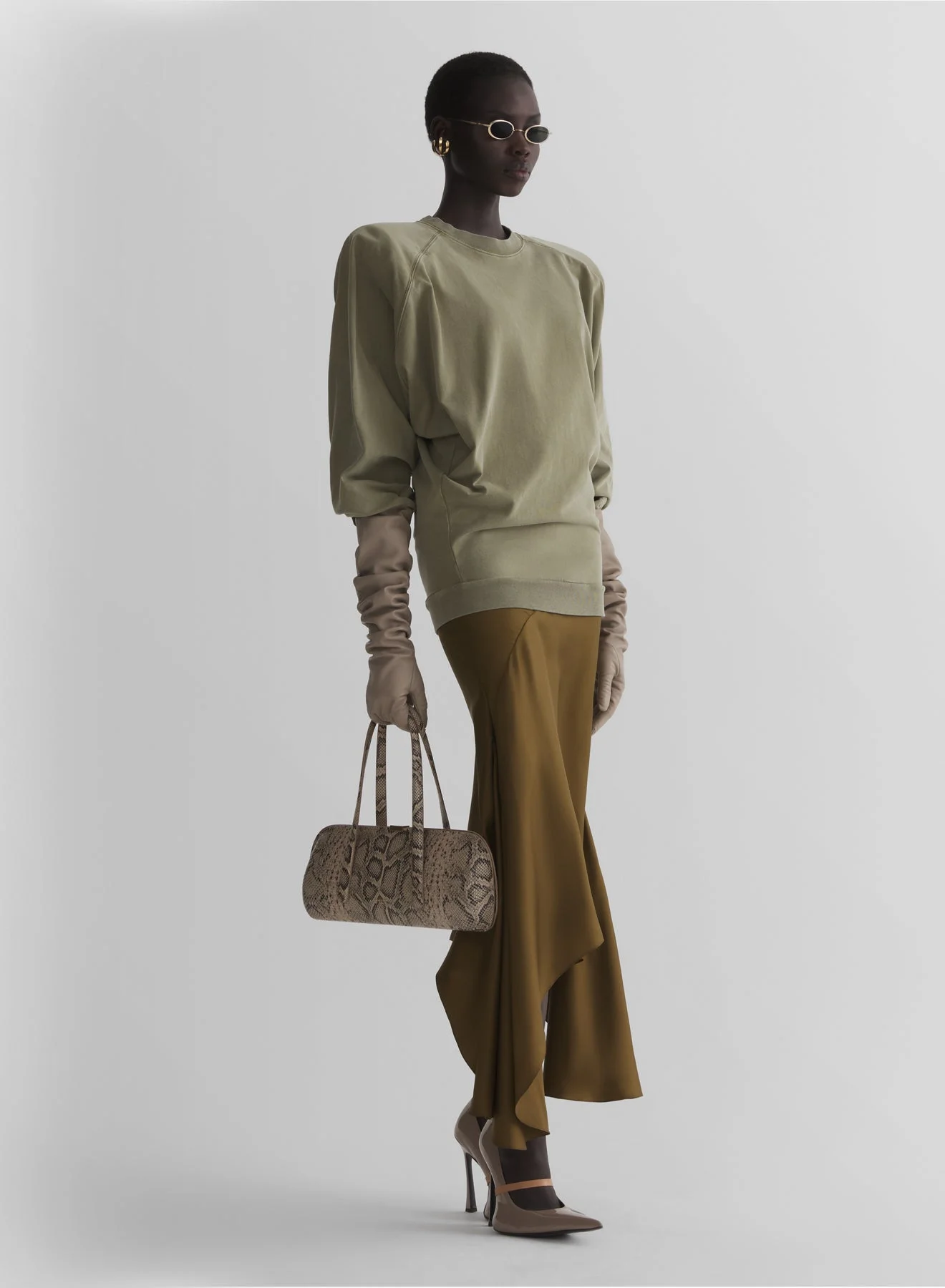 khaki asymetric fluid skirt - 1