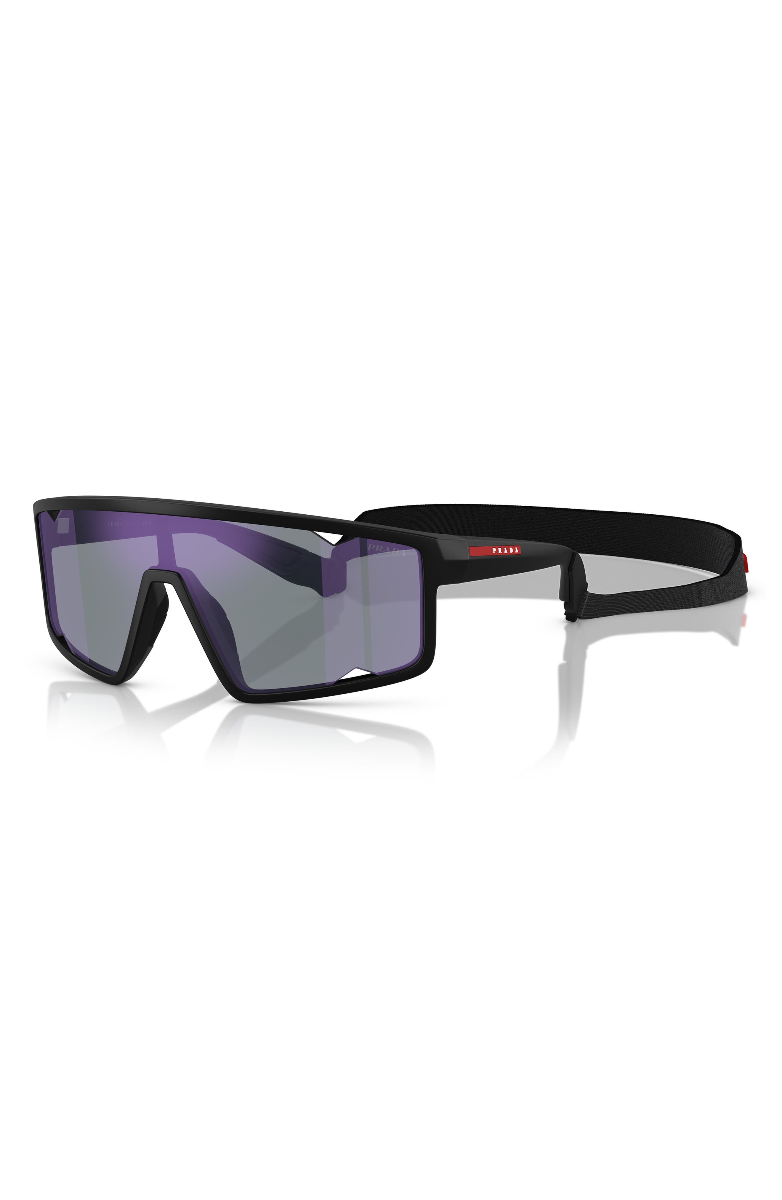 Prada PS A03S 141mm Mirrored Rectangular Sunglasses in Matte Black at Nordstrom - 2