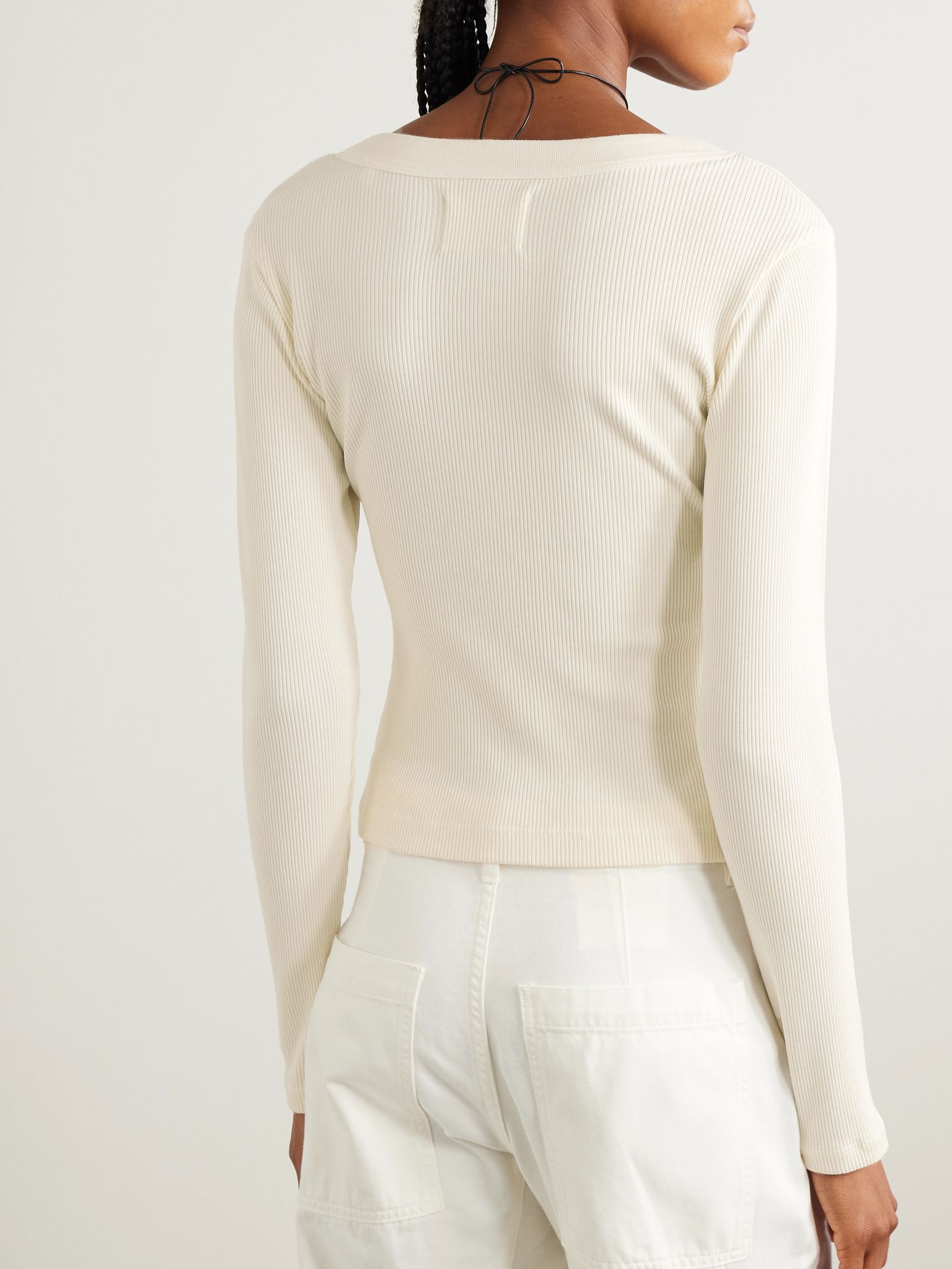 Varra ribbed jersey Henley top Off-white - 3