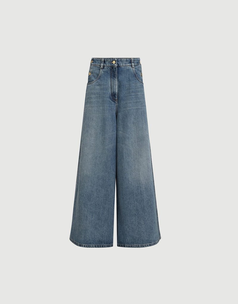 Authentic denim maxi trousers with monili 1