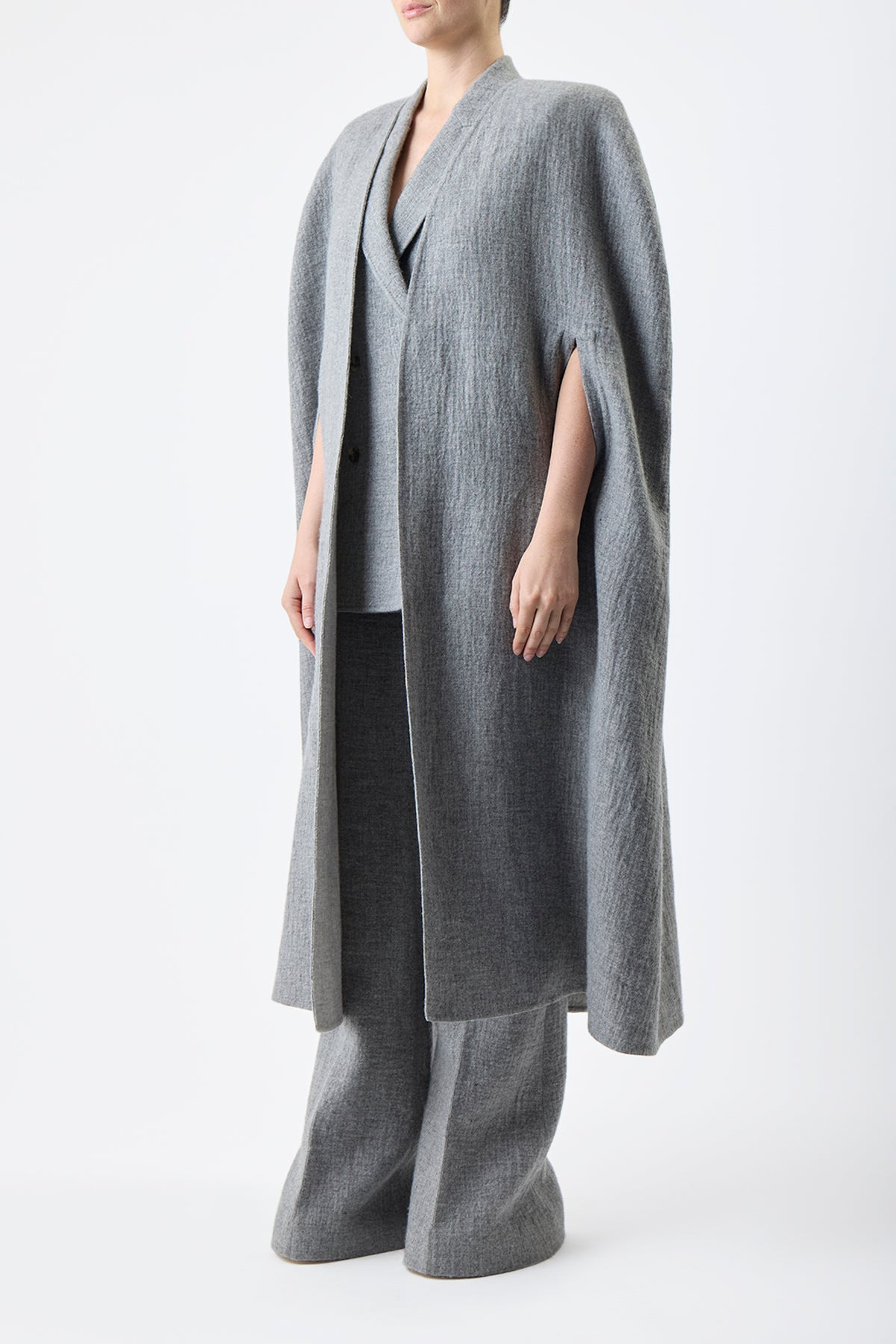 Lindlow Cape in Light Grey Cashmere Linen - 4