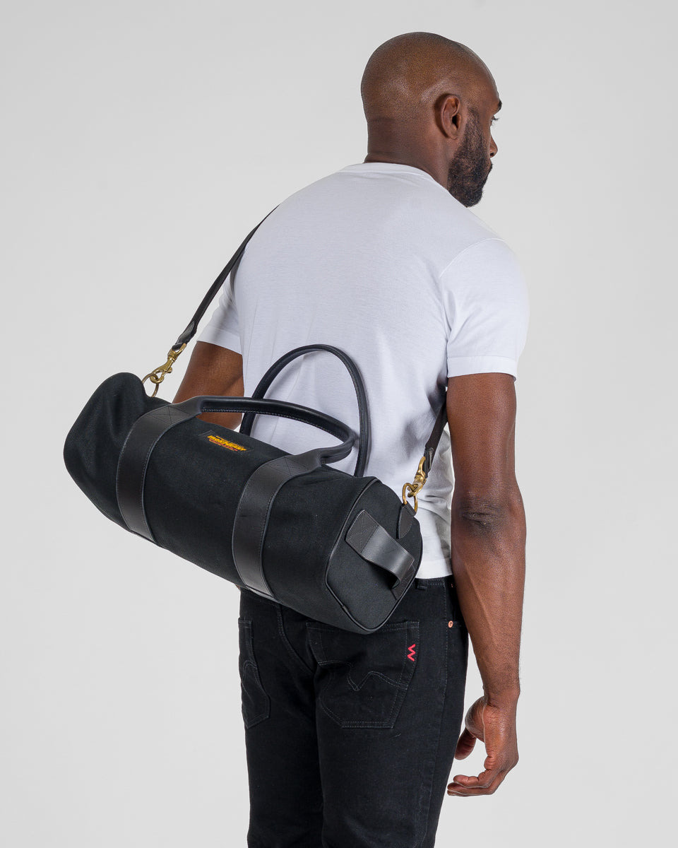 IHE-24-BLK 21oz Denim and Buttero Leather Holdall - Superblack - 2