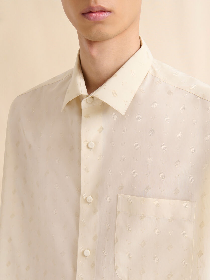 CREAM VISCOSE OVERSIZED SHIRT WITH GEOMETRIC JACQUARD MOTIF - 4