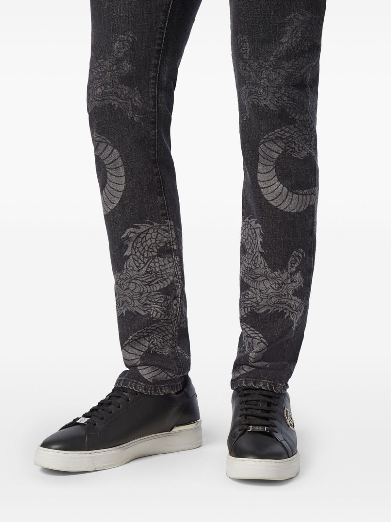 dragon-print washed straight-leg jeans 5