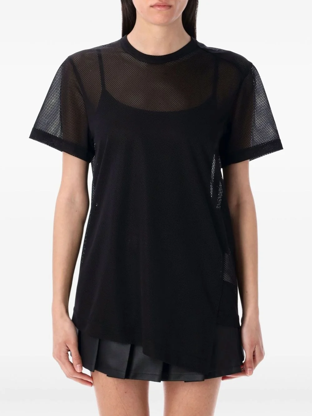 mesh-layered T-shirt - 1