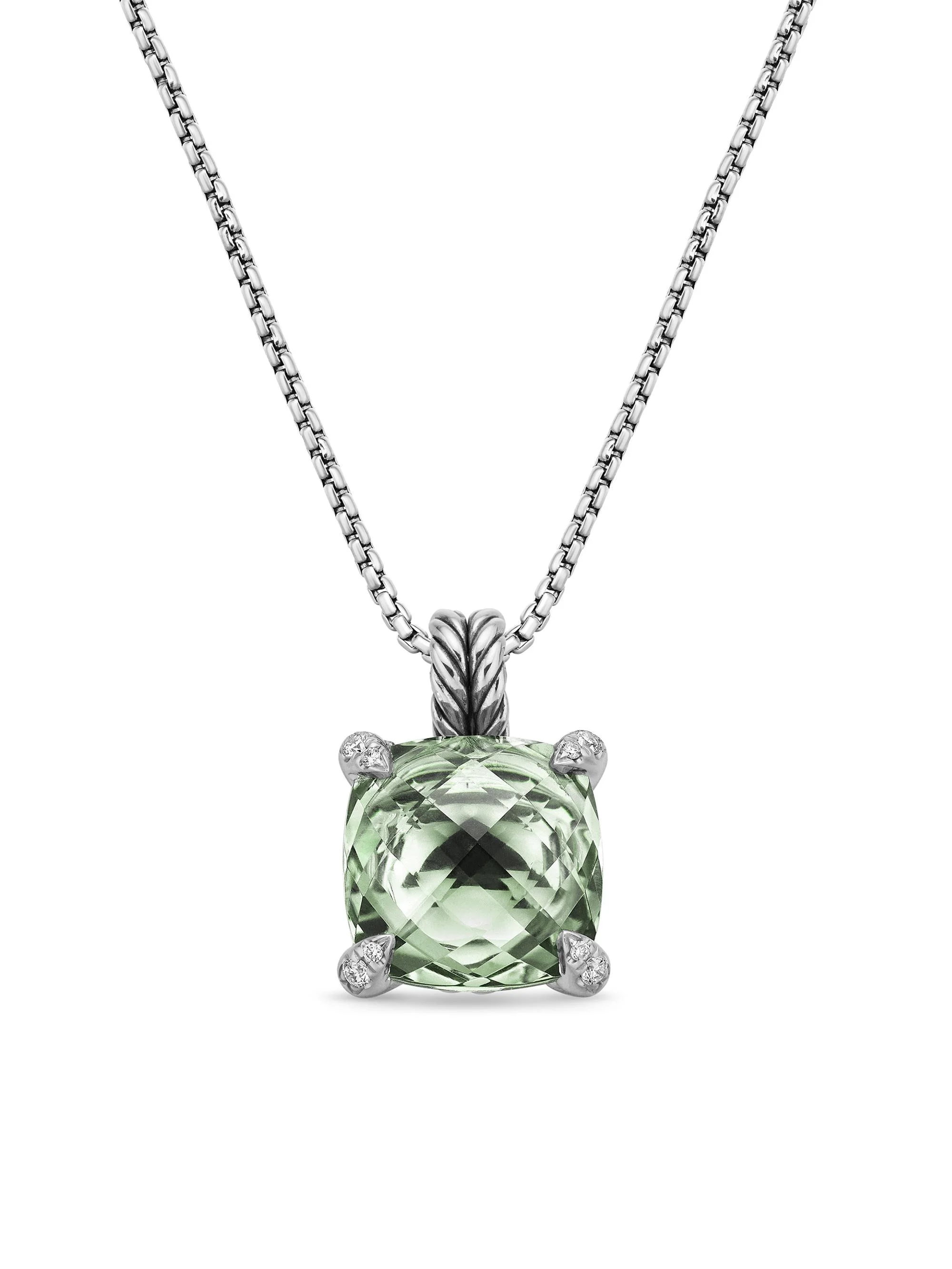 Women's Chatelaine Pendant Necklace in Sterling Silver - Prasiolite - 1