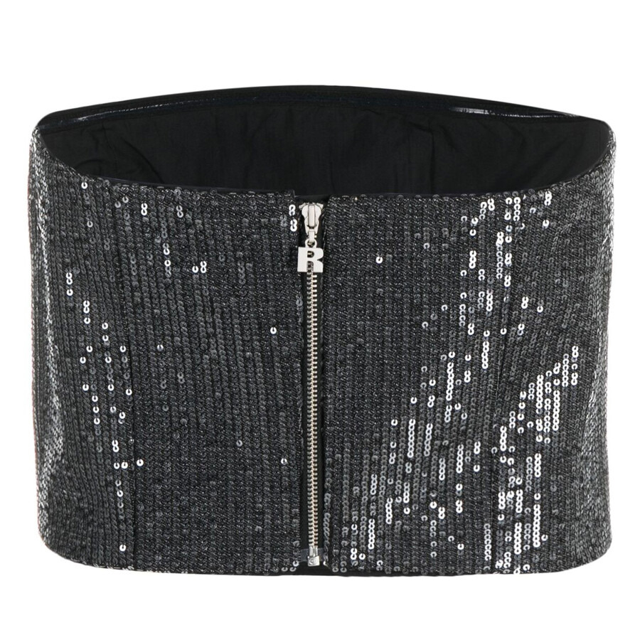 Rotate Ladies Black Sequin-Embellished Strapless Crop Top - 6