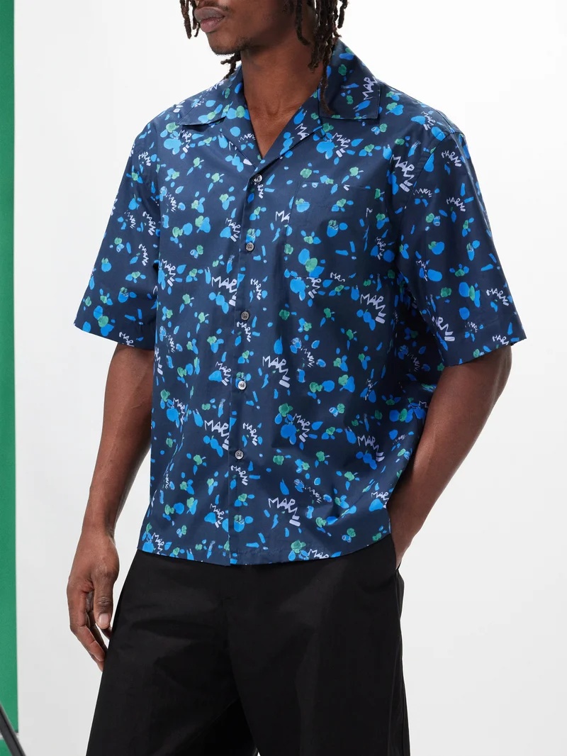 Cuban collar graphic-print short-sleeve shirt - 1