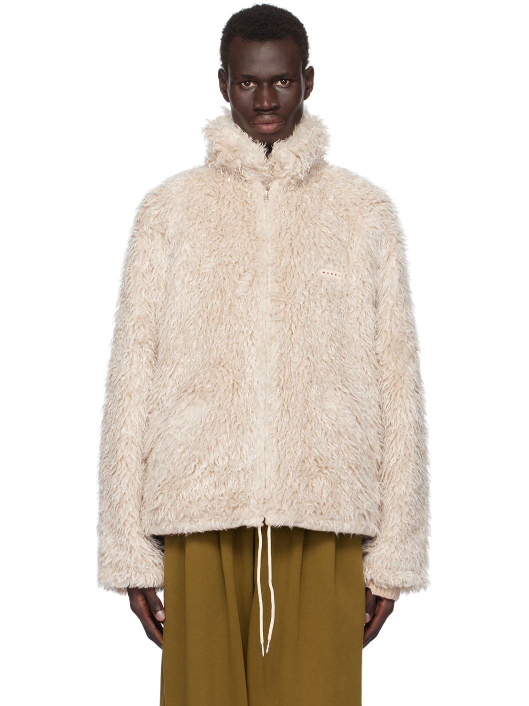Beige Shaggy Faux-Fur Jacket - 1