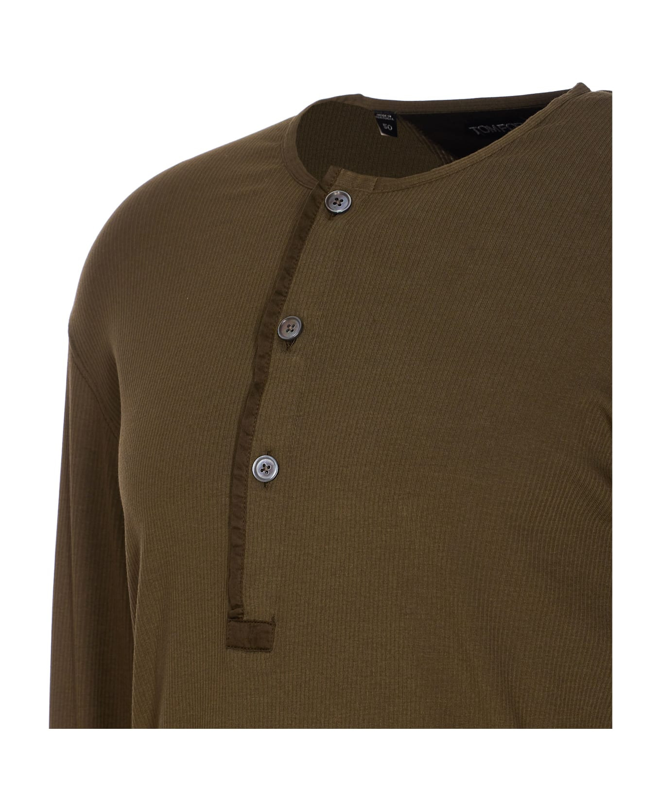 Ribbed Longsleeves Henley T-shirt - 3