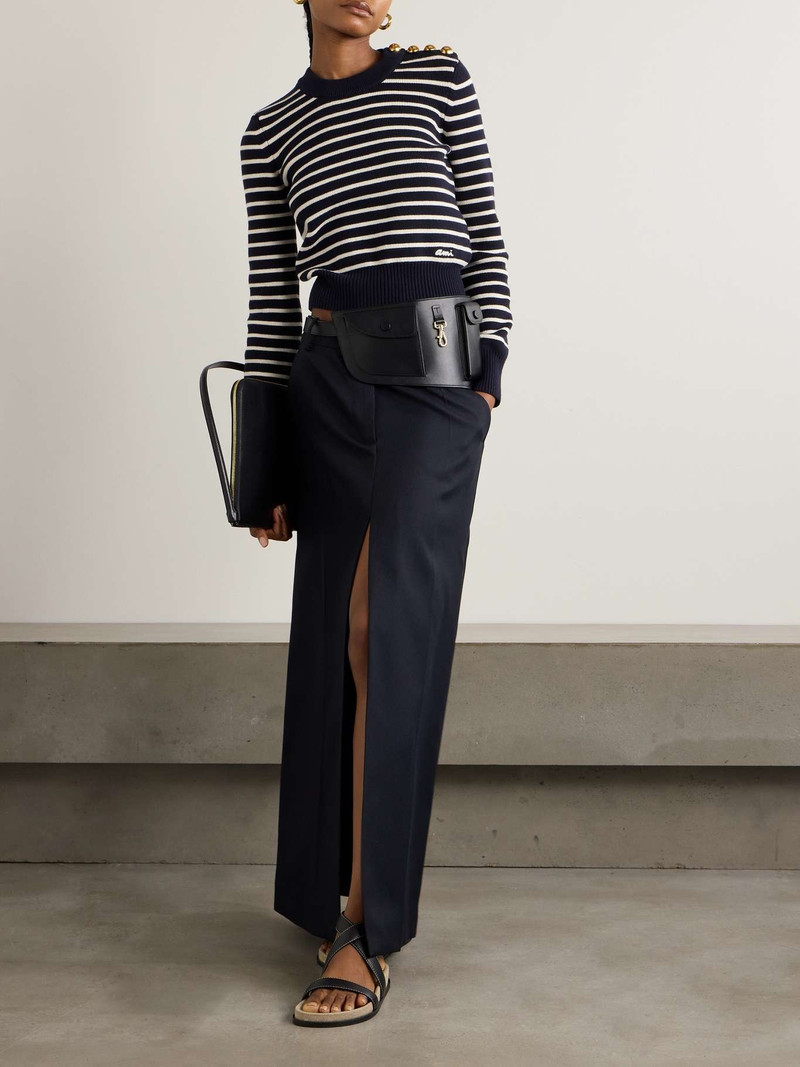 AMI Paris Logo-embroidered striped organic cotton and merino wool-blend sweater outlook