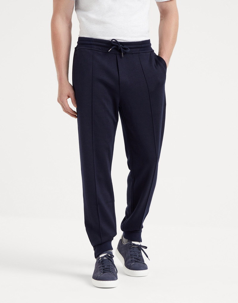 Cashmere and silk French terry trousers with Crête detail and elasticated zipper cuffs - 1