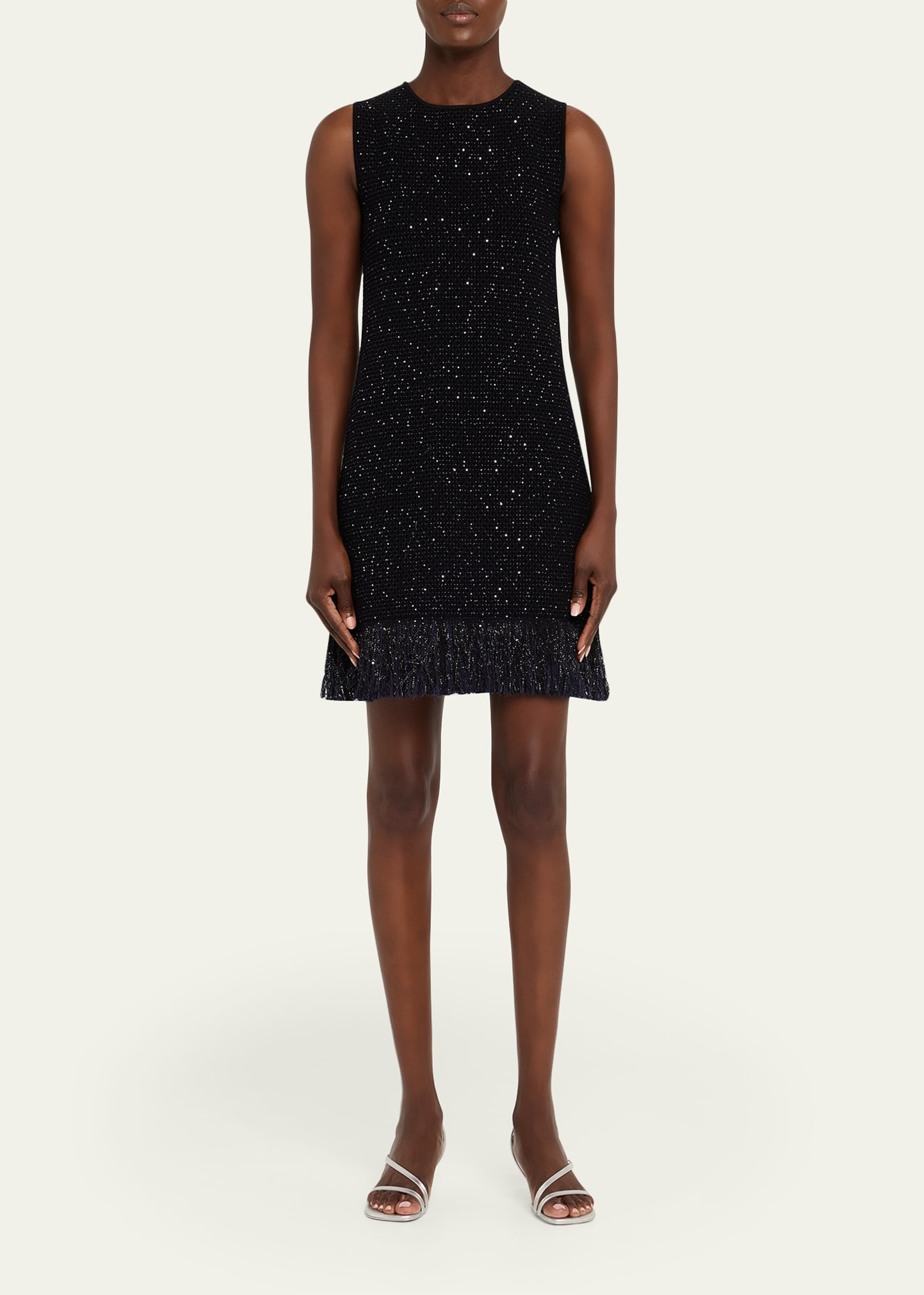 Tweed Textured Sleeveless Fringed Mini Dress - 2