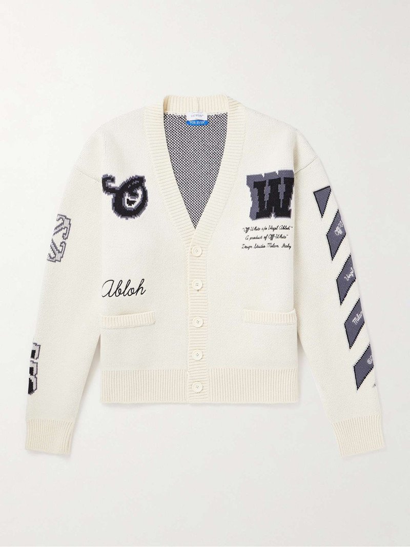 Varsity Embroidered Jacquard-Knit Wool-Blend Cardigan - 1