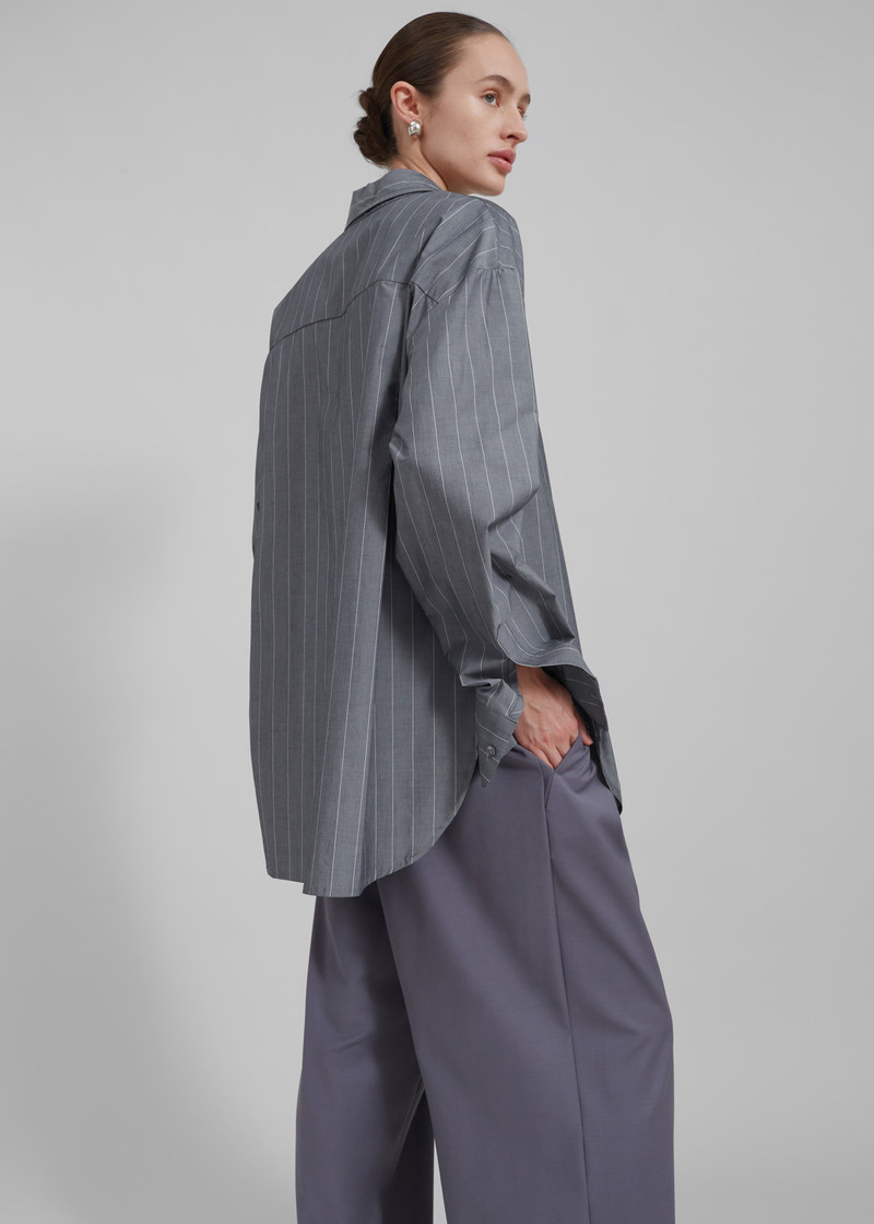 Beatrix Button Up Shirt - Grey/White Pinstripe 10