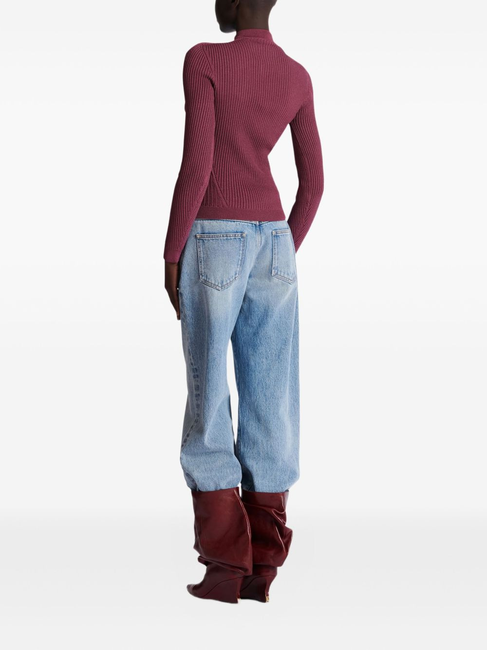 ribbed buttoned cardigan - 4